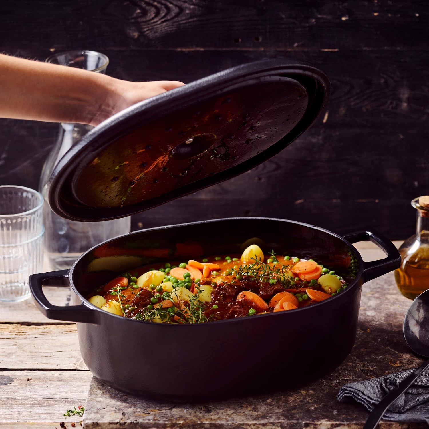 Alva Nori 6-Qt Enameled Cast Iron Dutch Oven – Large Black Casserole Pot with Lid | 3-Layer Enamel | No PTFE/PFOA | Induction & Oven Safe | Non-Toxic, Easy-Clean Heavy-Duty Cookware
