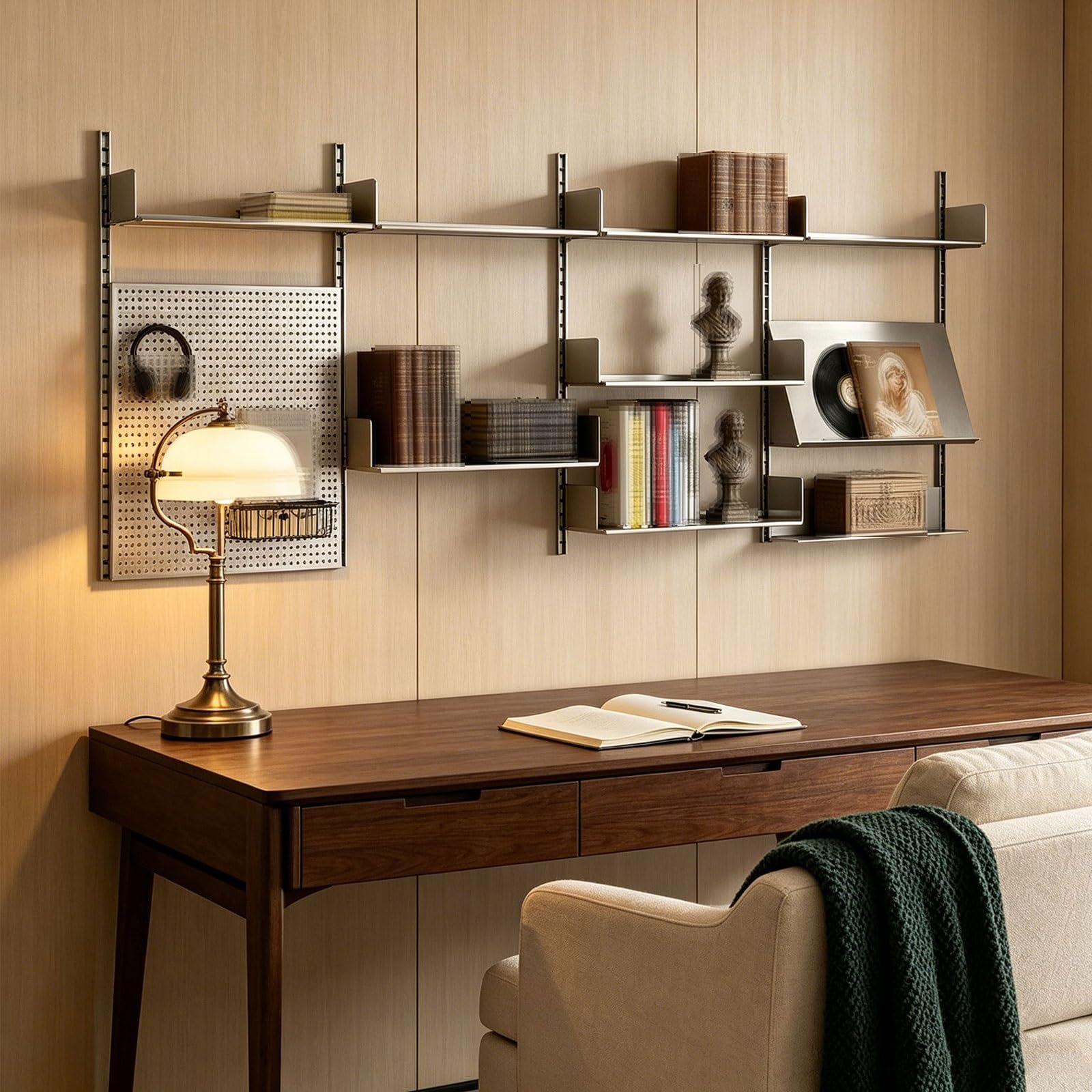 Organizador Pared Herramientas Acero Inoxidable Metal Pegboard Organizer Kit Estantes Ajustables Organizador Hogar Cada Estante Soporta 50Kg para Sala de Estar, Oficina