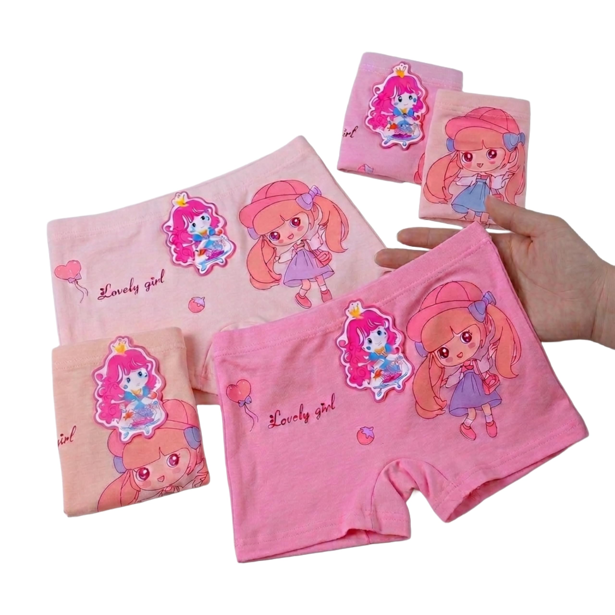 Girls Cotton Underwear || Lovely Girl Cartoon Barbie Character Print || Pink Panties (Pack of 5)-image-0