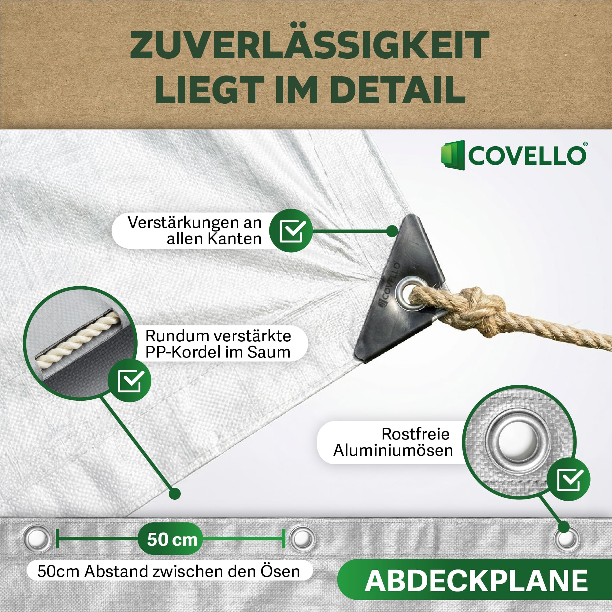 Covello Telo impermeabile esterno 90g/m² Classic Line | Telo occhiellato 4m x 8m | Telo impermeabile | Resistente ai Raggi UV Agli Strappi | Telone multifunzionale per la protezione