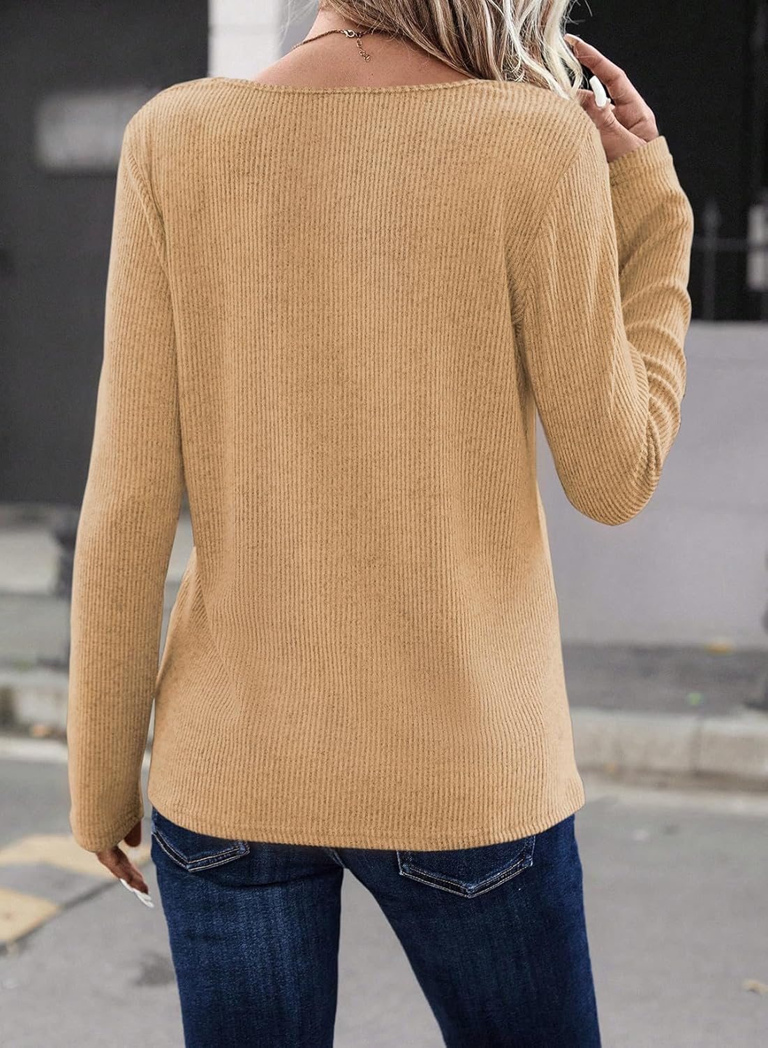 LOLONG Womens Long Sleeve V Neck T Shirts 2025 Casual Basic Ribbed Knit Work Tops - Image 3