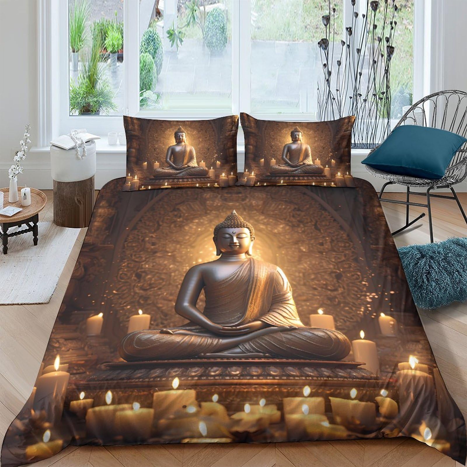Ctjqhvkz Style-10 3D Printed Buddha Candlelight Fitted Sheet Microfiber Soft Bed Cover Zen Meditation Decor For Bedroom Guestroom Single（135X200cm）