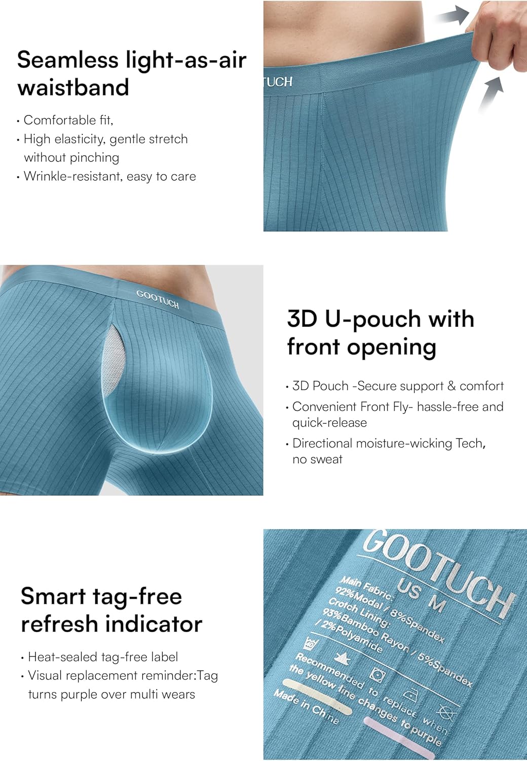 GOOTUCH Men's Modal Breathable Underwear, Moisture Wicking Odor Control Boxer Briefs, Ultra-Soft Stretch Seamless(2&4 pack) - Image 6