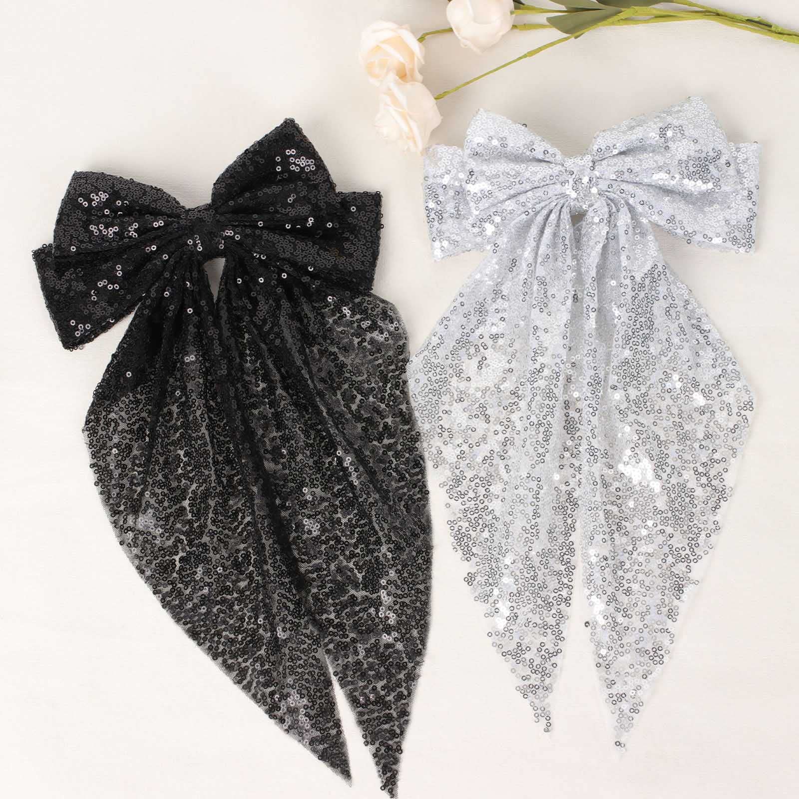 Amazon.com : 2Pcs Big Glitter Layered Hair Bows for Women  display picture 2