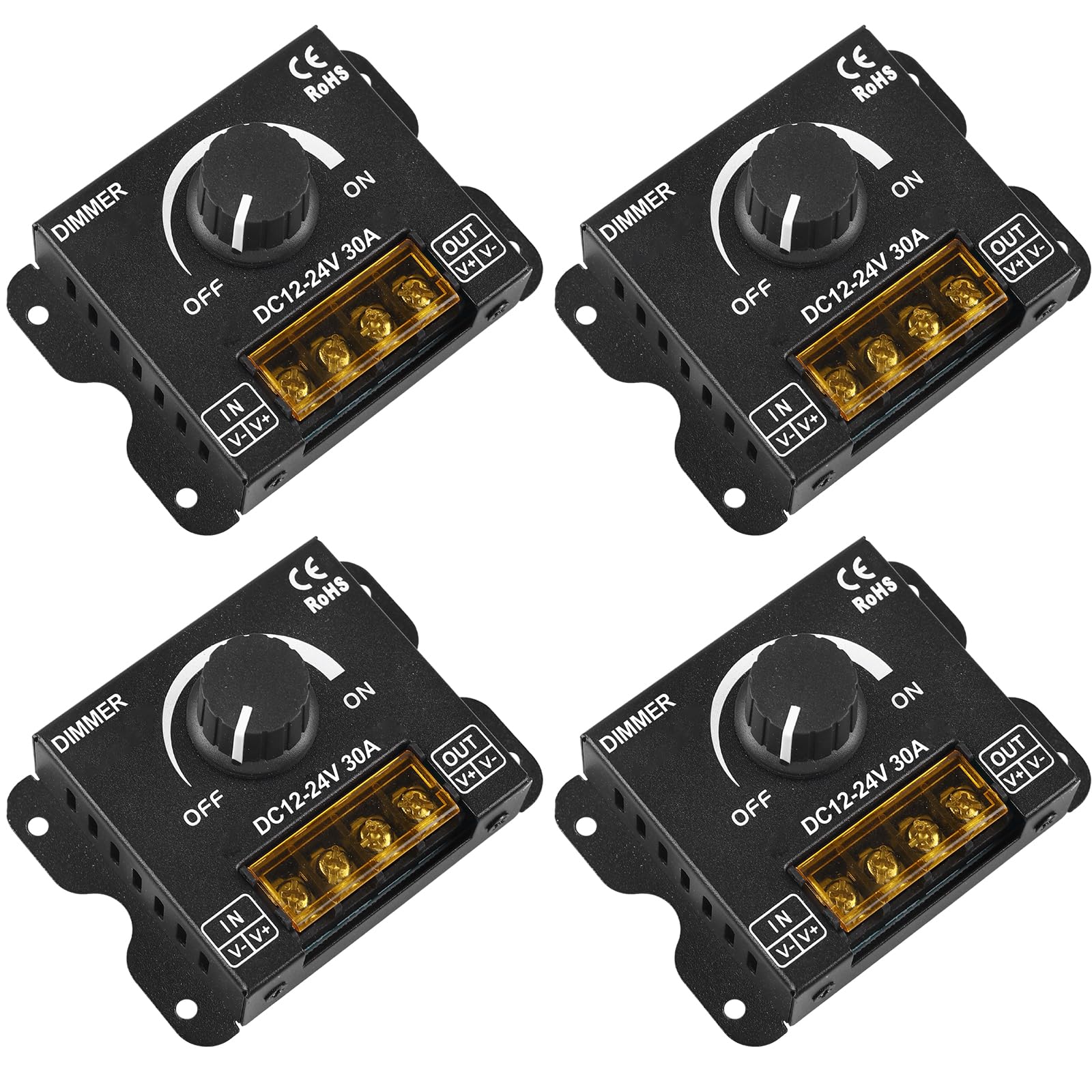 4 reguladores LED DC 12 V 24 V para tiras LED, 30 A 12 V, regulador de intensidad PWM LED, botón de atenuación para ajustar el brillo, regulador de brillo para banda de luz