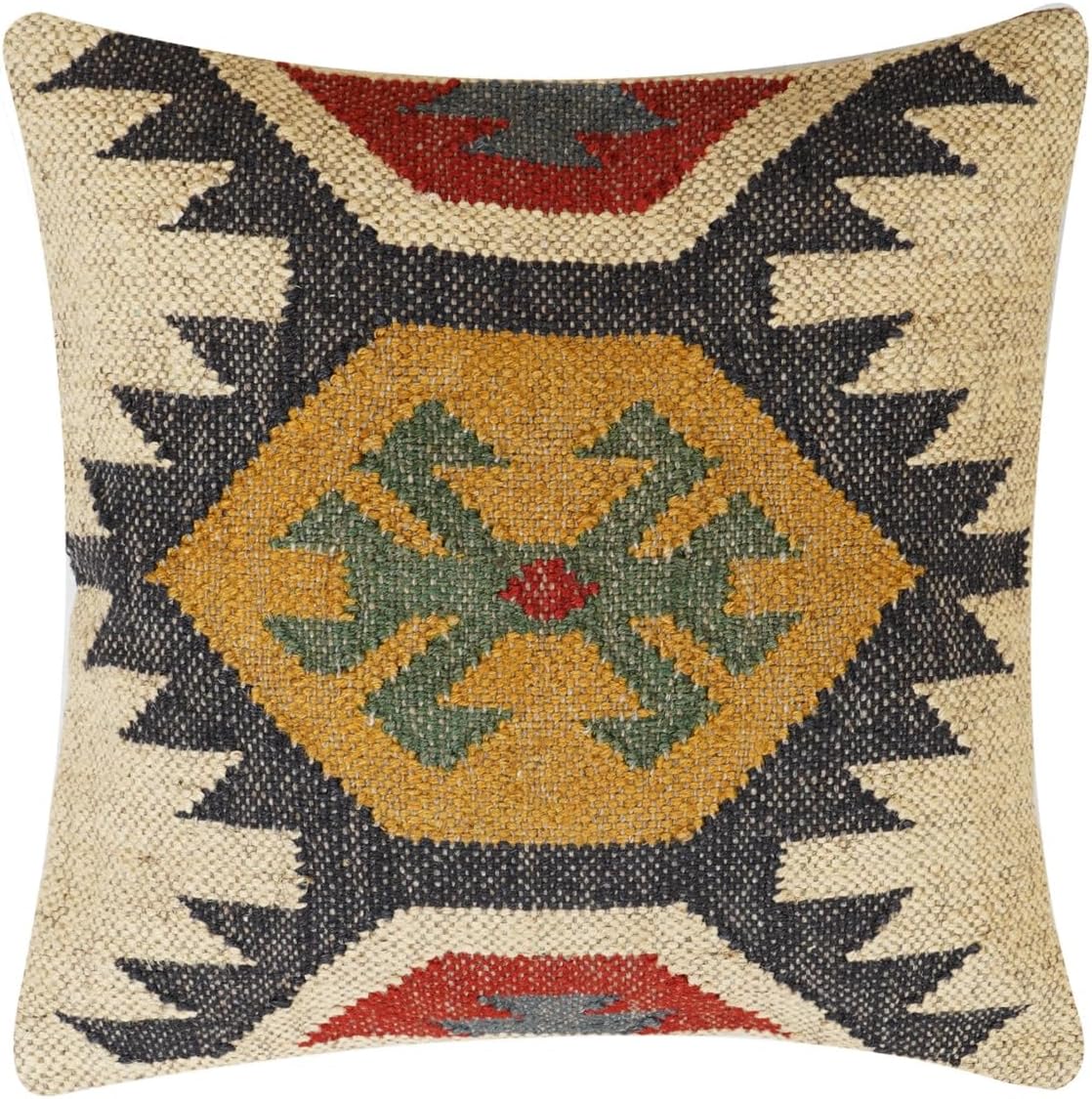 70% Jute 30% Wool Cushion Cover Handwoven Kilim Pillow Cover Square Pillow Sham Authentic Throw Pillow Case Boho Decorative Vintage Kilim Cushion Case for Outdoor Decor 18x18 Inches