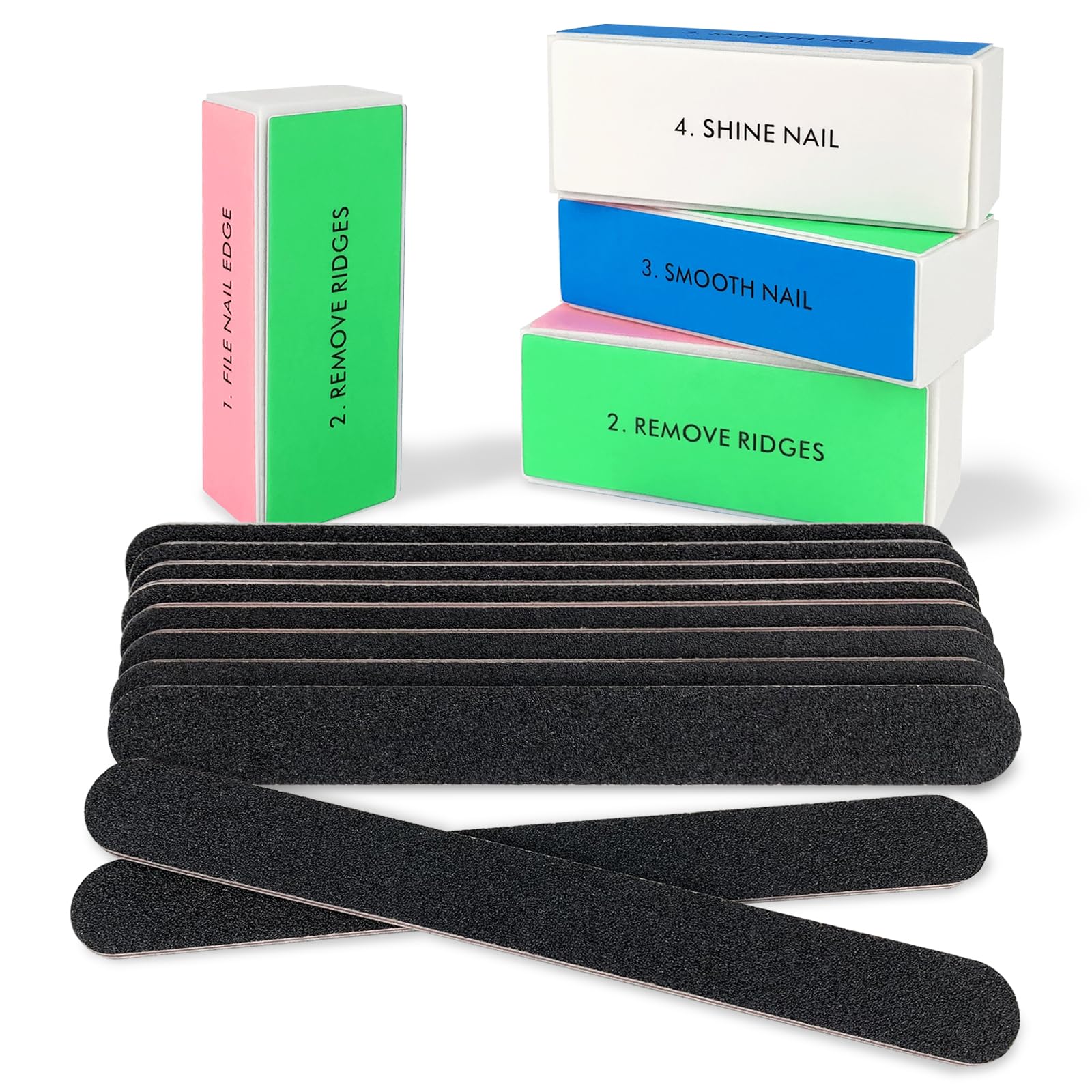 LNAUJS 14 Pack Nail Files and Buffers Set, Professional Manicure Tools Kit, 100/180 Grit Black Nail Pedicure Files and Sanding Buffing Grinding Polishers for Nail Care
