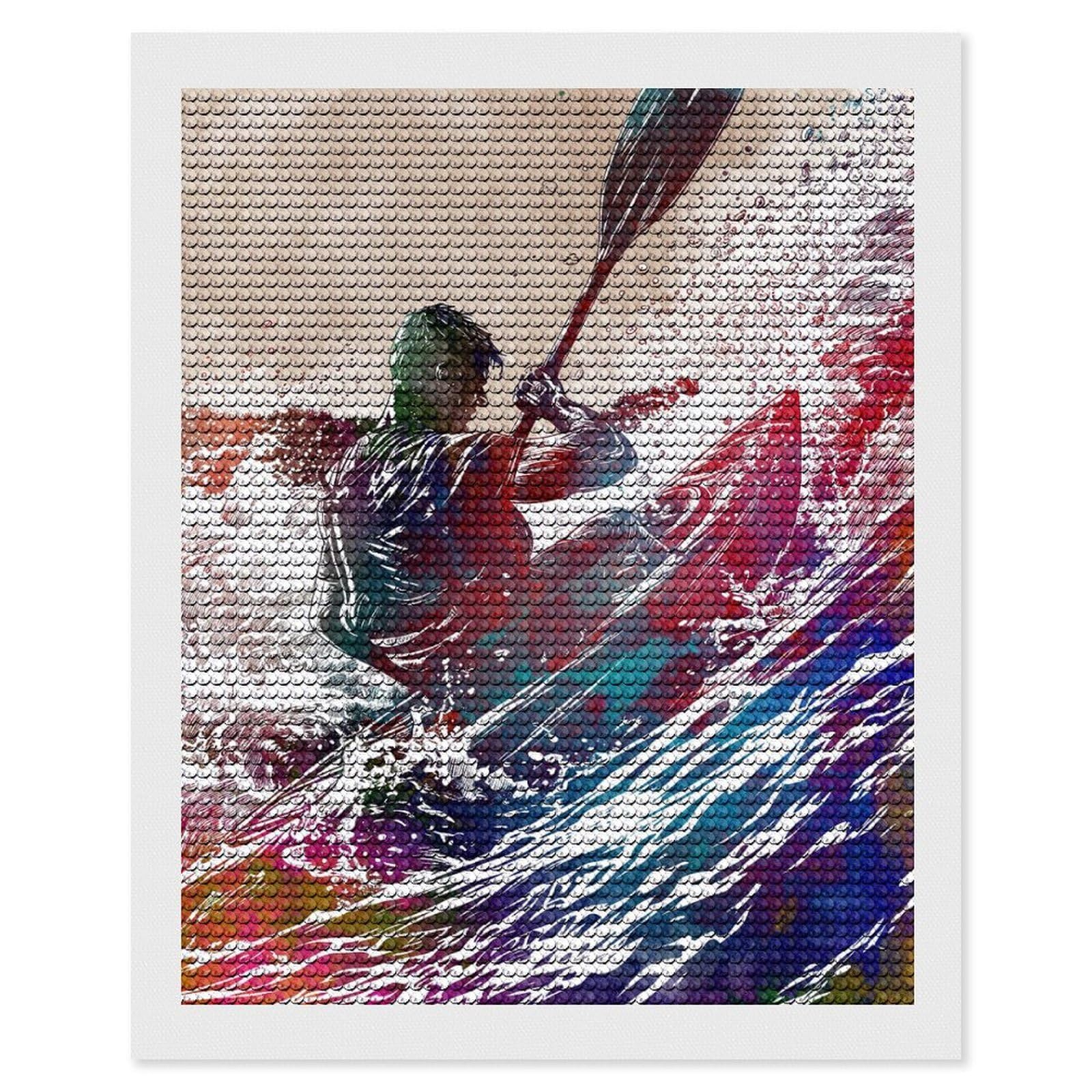 Junmoney Kayaking Watercolor Art Diamond Painting Canvas Set 16"x20", Easy to Enjoy, Adhesive Canvas, Office Decor, Holiday Gift Idea, with Tool Kit