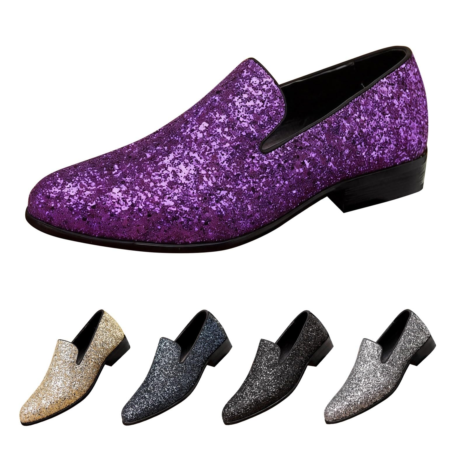 Zapatos con purpurina para mujer con tacón: mocasines plateados con lentejuelas, zapatos de baile transpirables para mujer, zapatos cómodos para correr con tacón de bloque, zapatos brillantes, zapatos