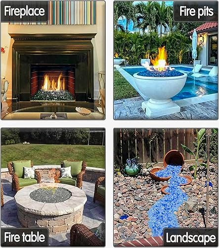 Miniatura 8 de GRISUN Vidrio de fuego ultra blanco de 30 libras para hoguera, rocas de vidrio templado reflectante de 12 pulgada de alto brillo para chimenea