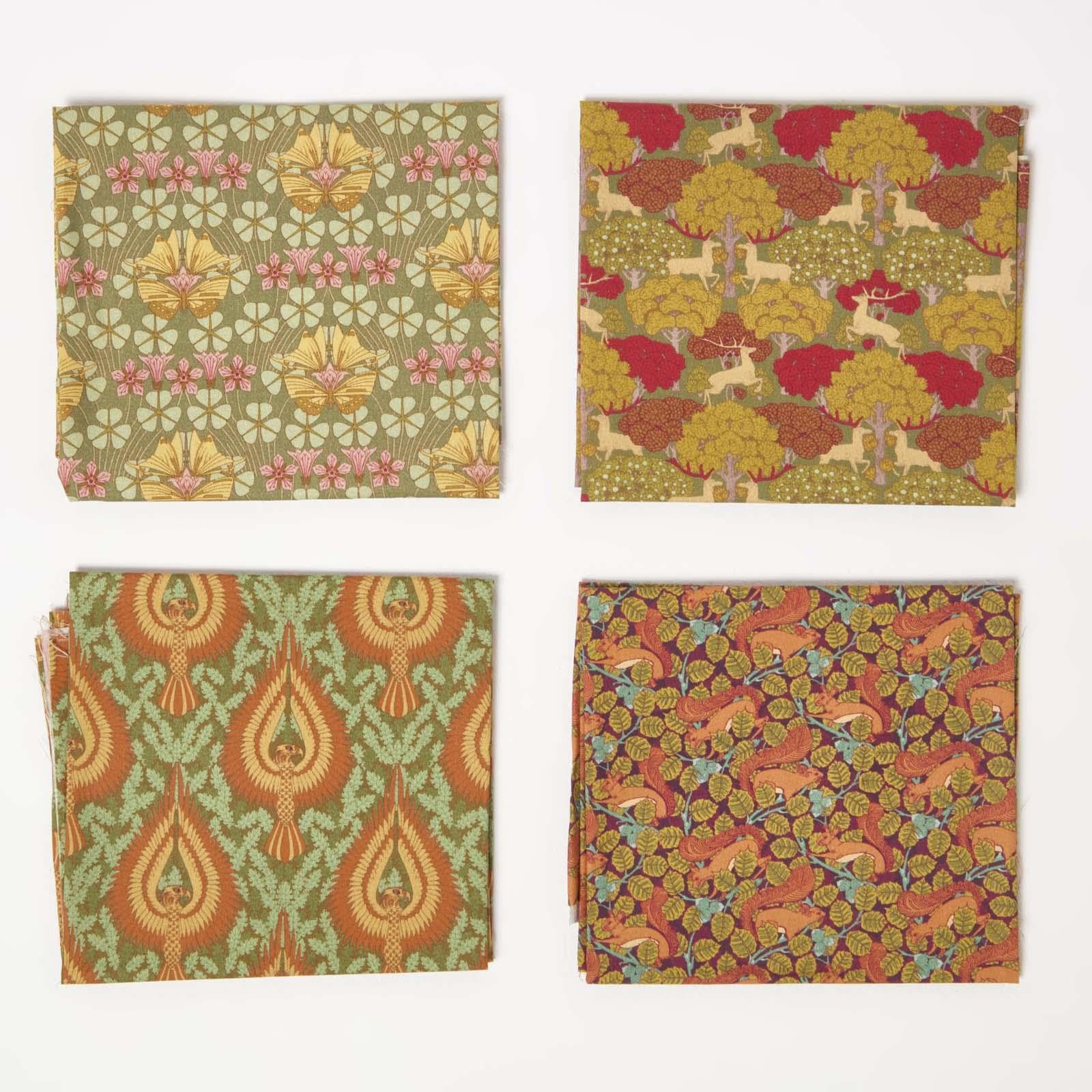 Homescapes Green, Orange, Yellow 4Pcs Fat Quarters Fabric Bundles, 100% Cotton Fabric, 50 X 55Cm, Orange Green Material For Sewing, Patchwork Quilting Fabric For Diy Crafts - Maurice Verneuil Design