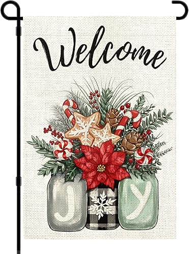 Bandera de Navidad de bienvenida para jardín, de 12 x 18 pulgadas, de arpillera de doble cara, letrero de Navidad para patio, decoración exterior de