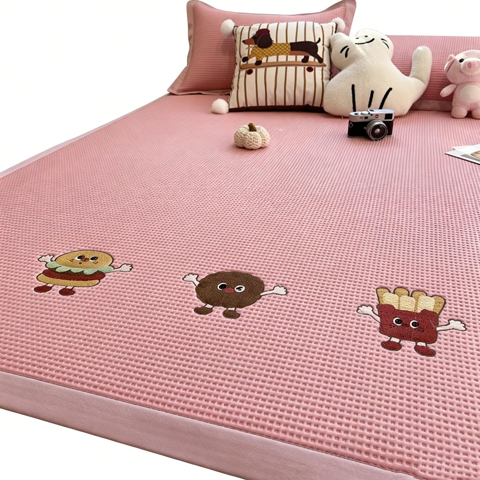 Alfombra De Cama Refrescante De Verano, Seda De Hielo Suave, Cubrecolchón Transpirable con Fundas Almohada,Sábana Ajustable Antideslizante para Hogar,Dormitorio,Cama Doble D-1.5x2m