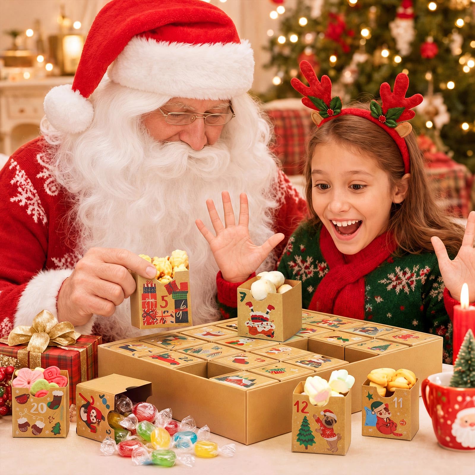Containlol Cajas de calendario de Adviento de Navidad, cajas de regalo de cuenta regresiva de Adviento, número de cartón de Navidad, calendario vacío, decoración navideña para llenar tu propio regalo