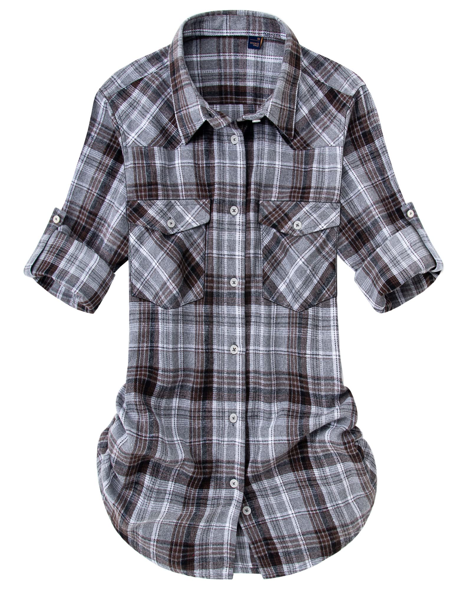 Alimens & Gentle Womens Flannel Shirt Long Sleeve Plaid Shacket Soft Casual Collared Loose Button Down Roll Up Blouses Tops