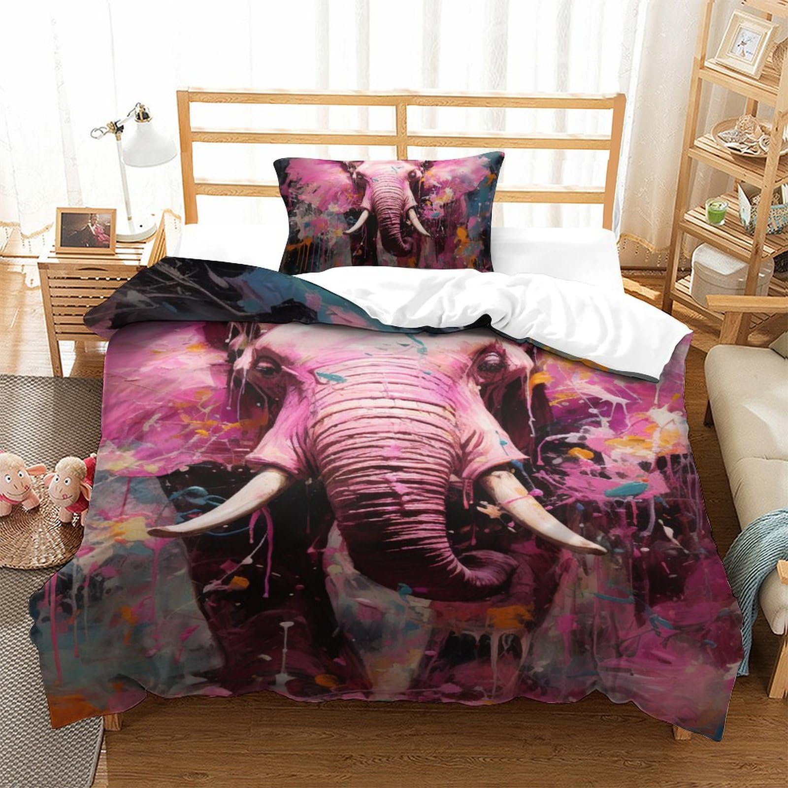 Housse de couette éléphant avec fermeture éclair pratique en microfibre soft