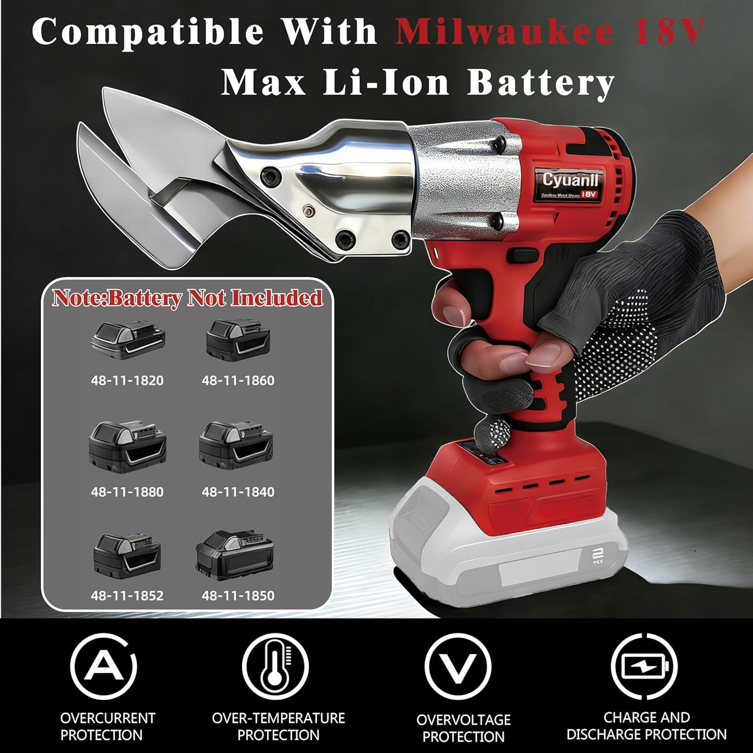 Cordless Sheet Metal Cutter for Milwaukee 18V Battery,14GA Electric Metal Shears, 360° Pivoting Head,400Nm Torque,Brushless Scissors for Stainless Steel,Carpet,Leather,Metal and Iron（Tool Only）