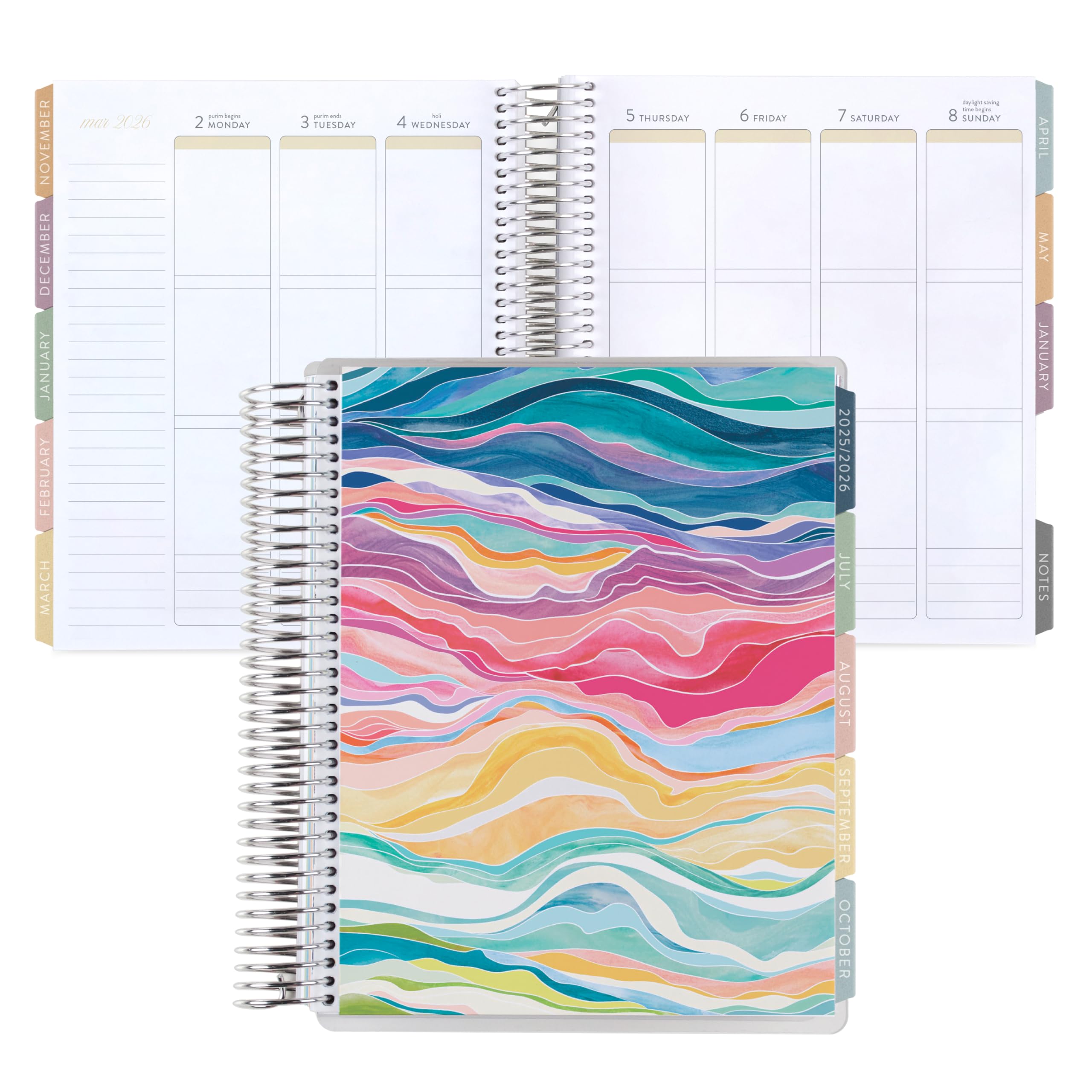 Erin Condren Agenda 12 mesi a spirale (luglio 2025 - giugno 2026), agenda settimanale e mensile da 17,8 x 22,9 cm, 36,3 kg, carta con grammatura testo, strati colorati, tema bouquet, layout verticale