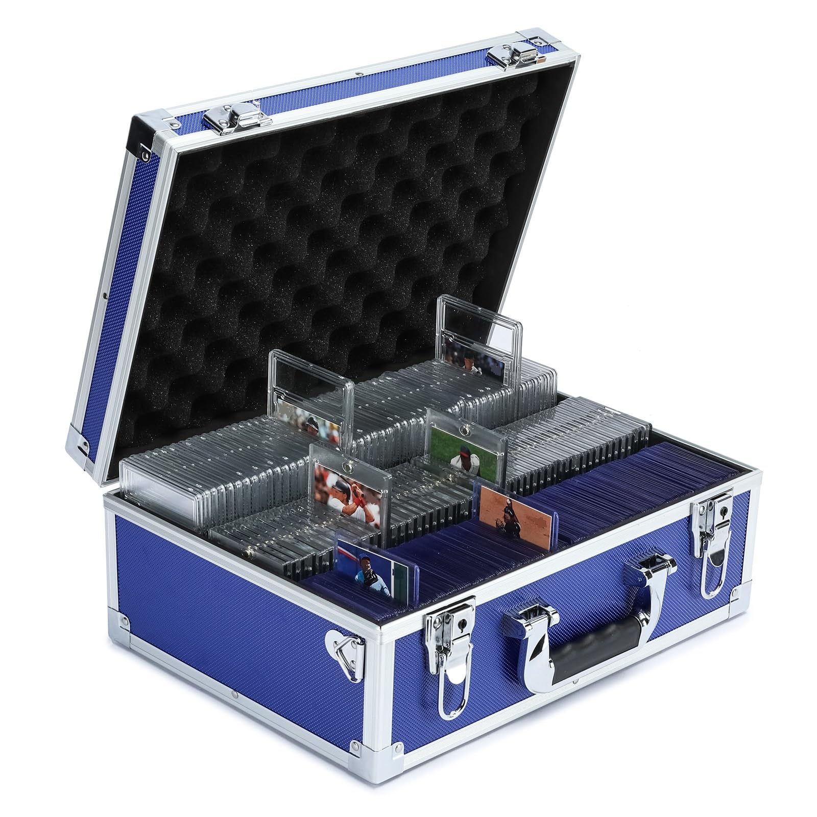 HEWEI WORKS Collectable Trading Card Cases, Toploaders Storage Box, Magnetic Card Storage Hard Cabinet, Graded Card Storage Case, Sports & Trading Collector Storage Box (Blue)
