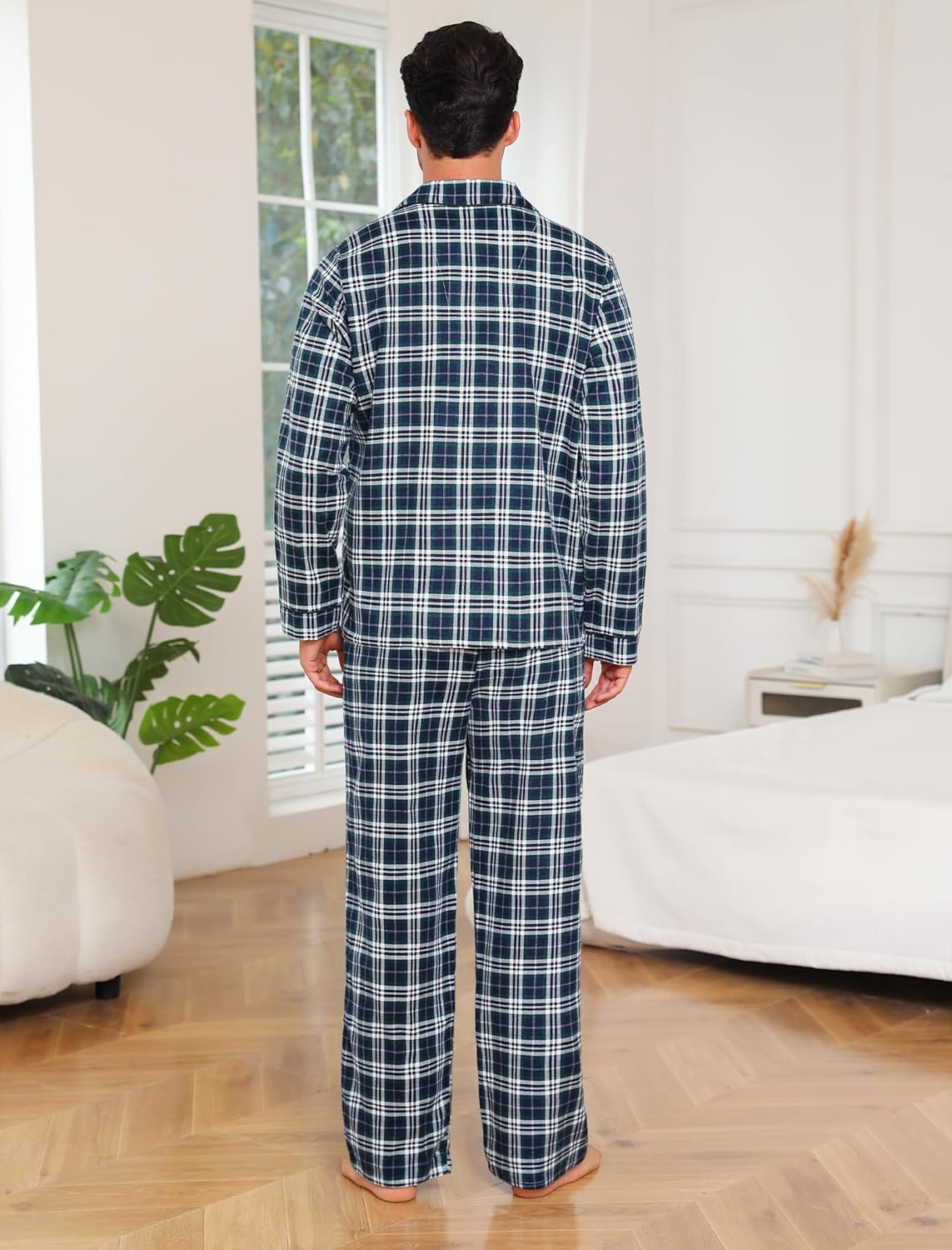 ENJOYNIGHT Mens 100% Cotton Flannel Pajamas Set Plaid Button Pjs Long Sleeve Sleepwear - Image 5