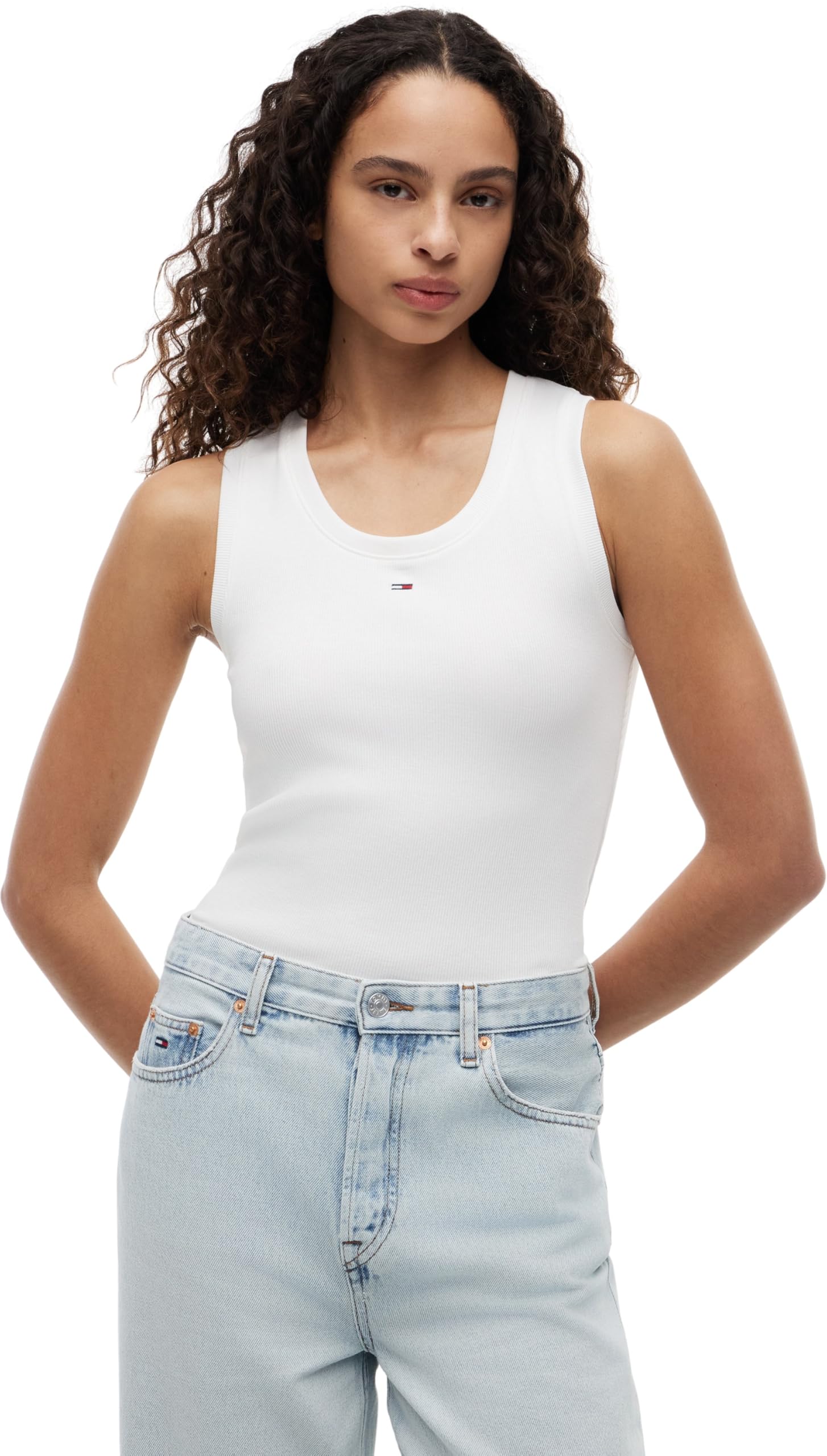 TOMMY JEANS Women’s Essential Rib Slim Fit Tank Top, White (Ecru), S