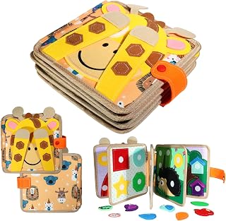 Busy Board Montessori 1 Anno, Quiet Book Libro Attività in Feltro, Gioco Sensoriale con Bottoni e Cerniere (Arancione)
