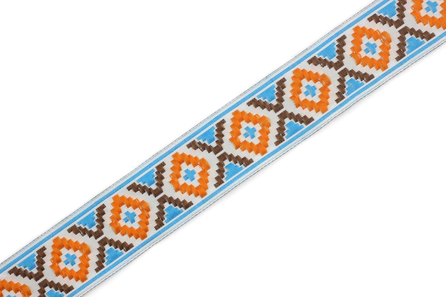 11 Yards Spool 0.98" Blue & Orange Diamond Jacquard Ribbon for Clothing Accessories Woven Border Costume Sewing Trim DIY Craft Supplies 25914
