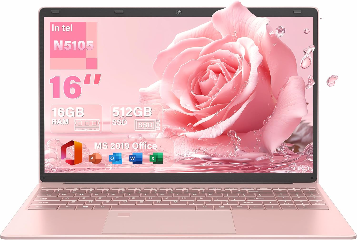 16″ Rose Gold Laptop, Celeron N5105 CPU, DDR4 16GB RAM 512G SSD, FHD IPS Display, Backlit KB,Fingerprint Unlock, USB 3.0, HDMI, WIFI/BT, Perfect for Work, Study and play! (Rose Gold, 512GB SSD) 16″ Rose Gold Laptop, Celeron N5105 CPU, DDR4 16GB RAM 512G SSD, FHD IPS Display, Backlit KB,Fingerprint Unlock, USB 3.0, HDMI, WIFI/BT, Perfect for Work, Study and play! (Rose Gold, 512GB SSD)
