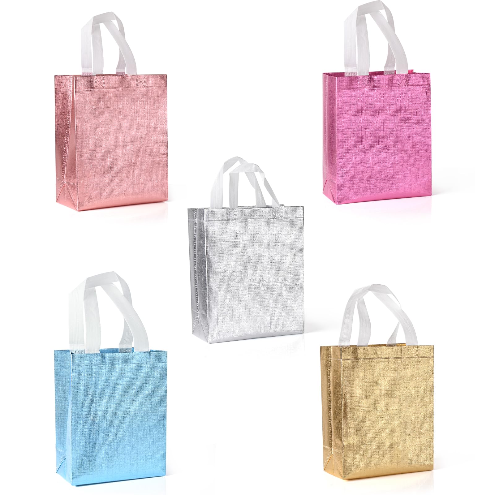 BOENFU 15 Pcs Party Bags with Handles, Shiny Gift Tote Bags Toy Goody Sweet Gift Bags for Kids' Birthday, Halloween, Christmas, Thanks Giving Days, Wedding Party Supplies (Iridescent Series-15pcs)
