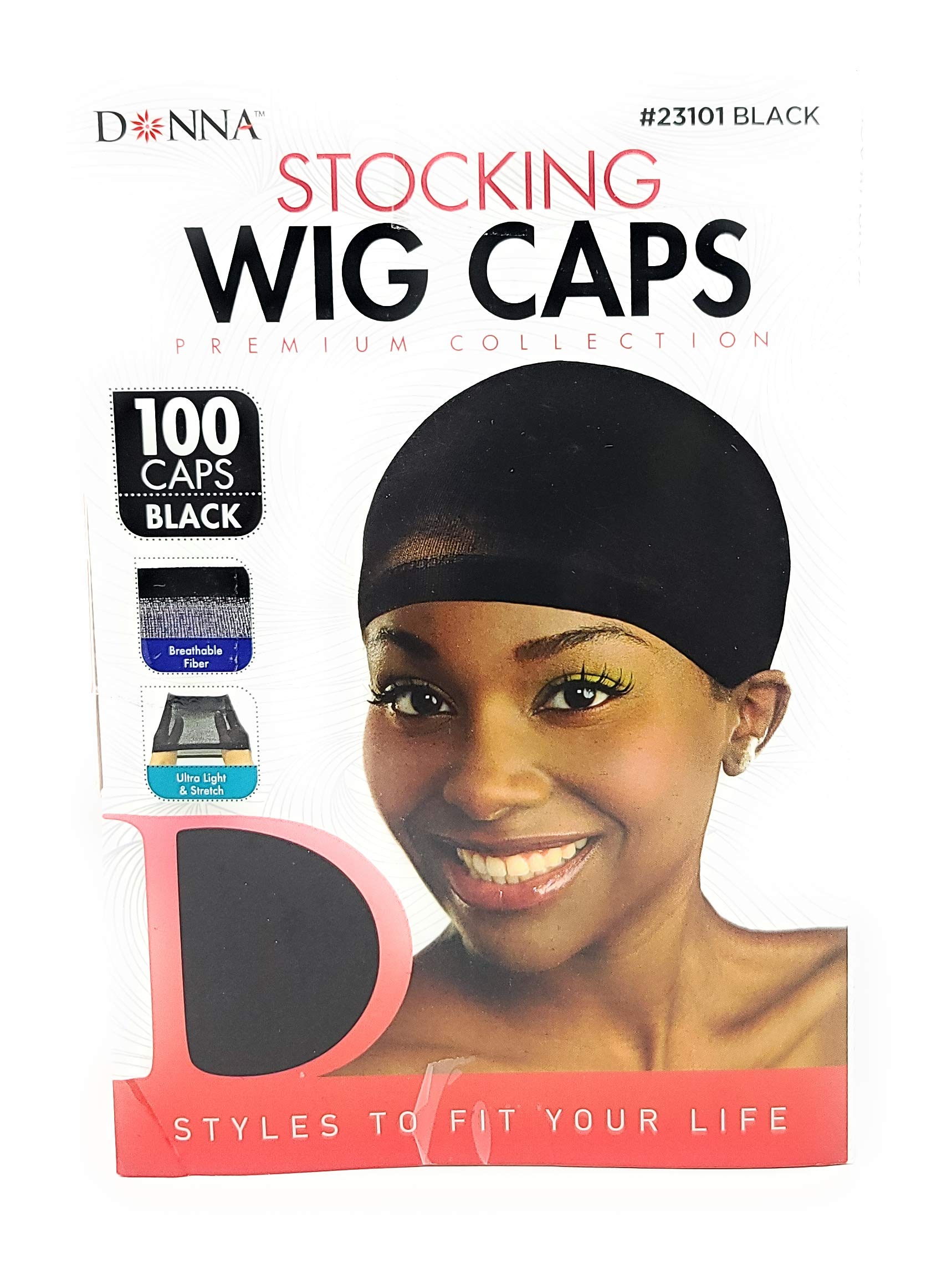 DONNA 100 Value-Pack Premium-Collection Wig Caps (Multi-Pack) Black