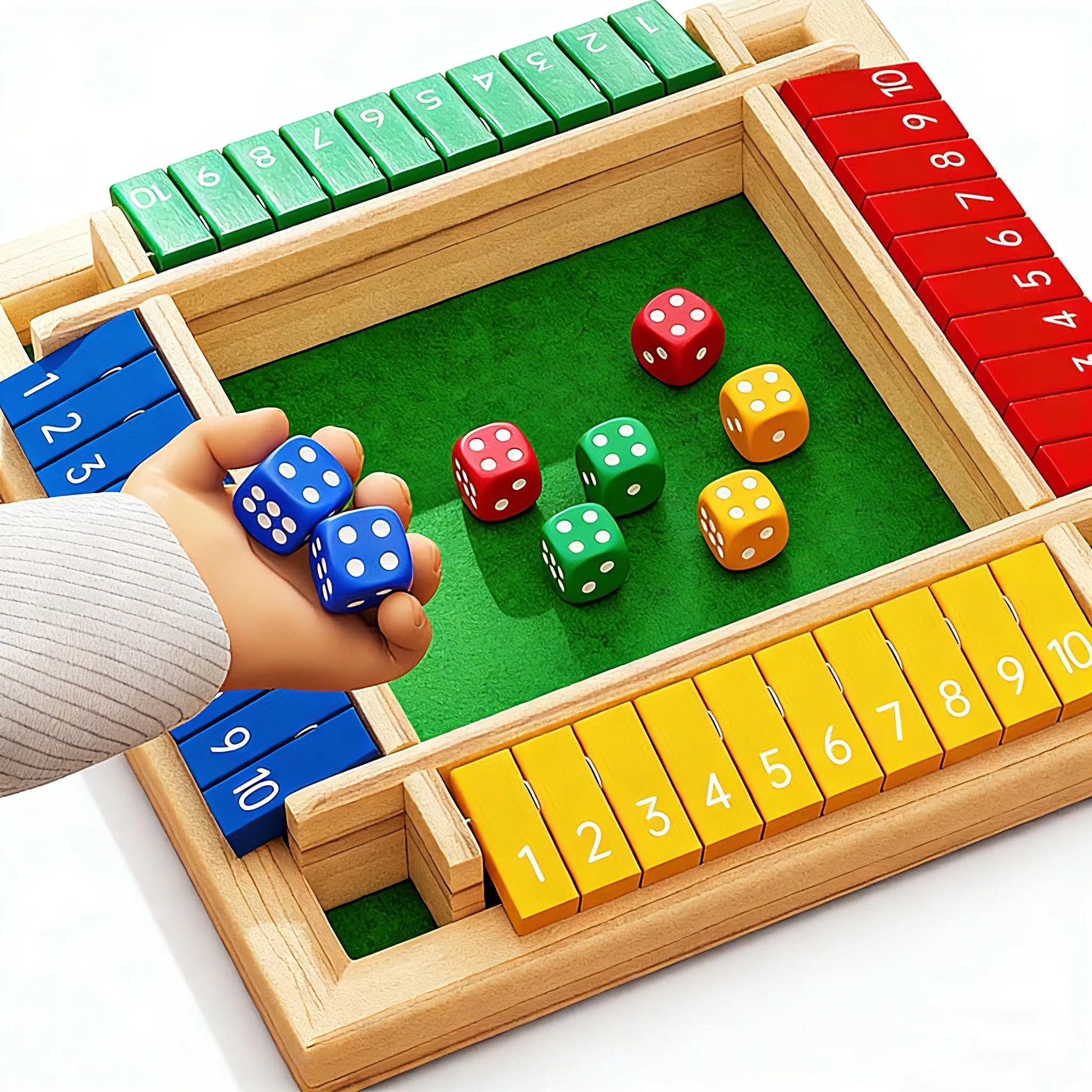 Shut the box 2-4 giocatori giochi da tavolo, gioco da tavolo in legno con 8 dadi, gioco dei dadi in scatola, giochi di matematica,per bambini adulti,classe familiare o bar
