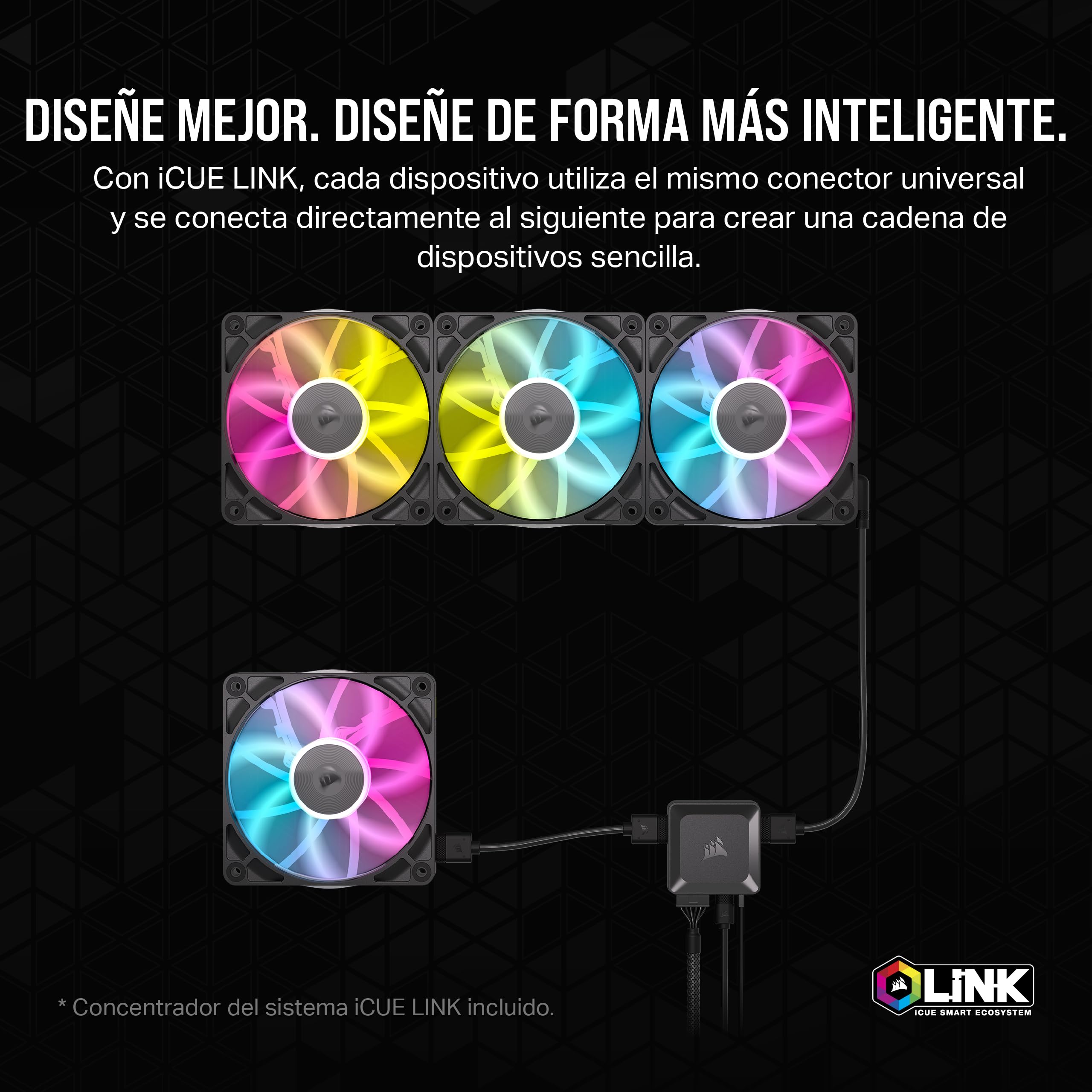 Corsair iCUE Link RX120 Ventiladores PWM RGB de 120 mm con iCUE Link System Hub - Rodamiento de Cúpula Magnética - Paquete Triple - Negro
