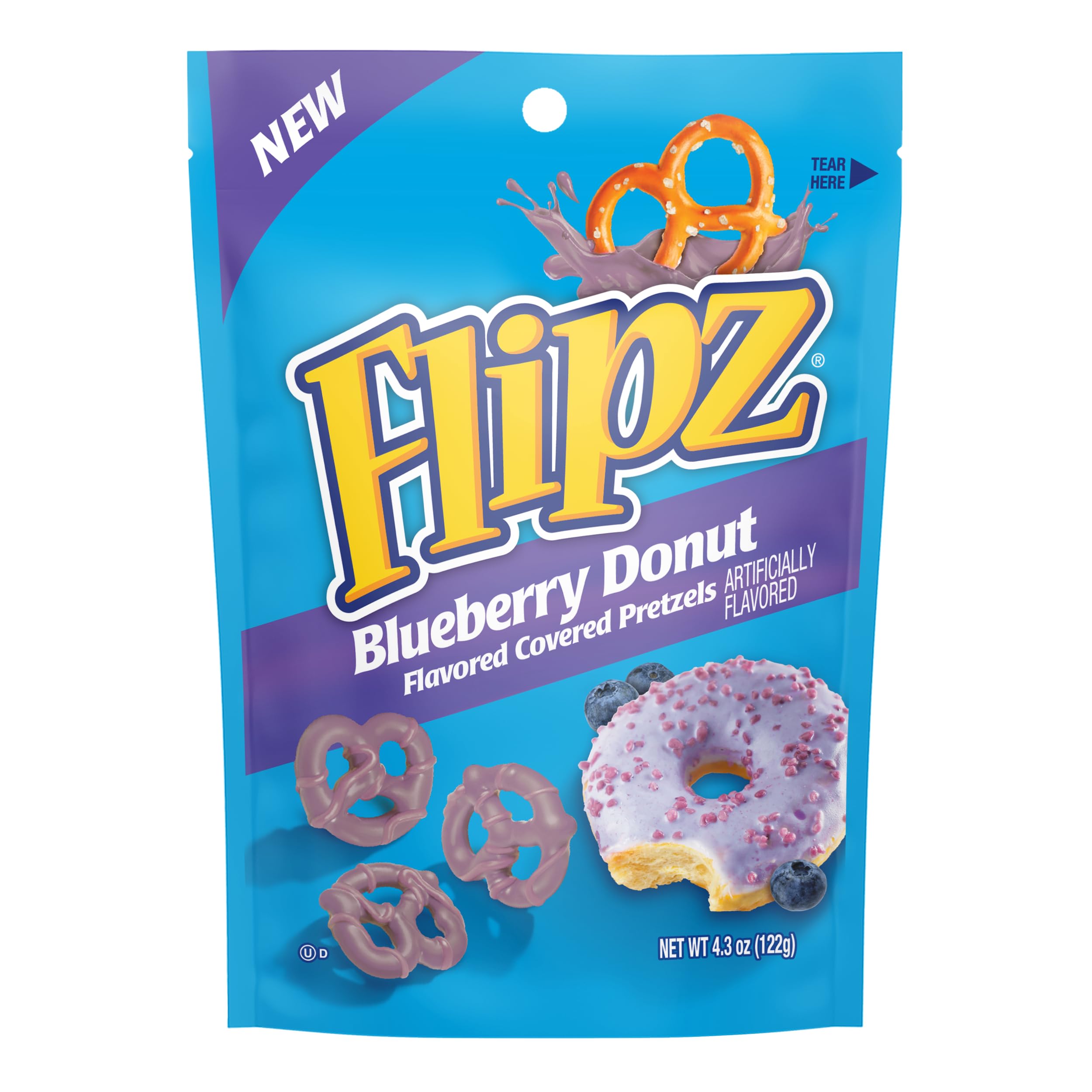 Flipz Blueberry Donut Flavored Covered Pretzels - Pack of 3-4.3 oz Bags - Perfect for Snacking on the go and Stocking the Pantry
