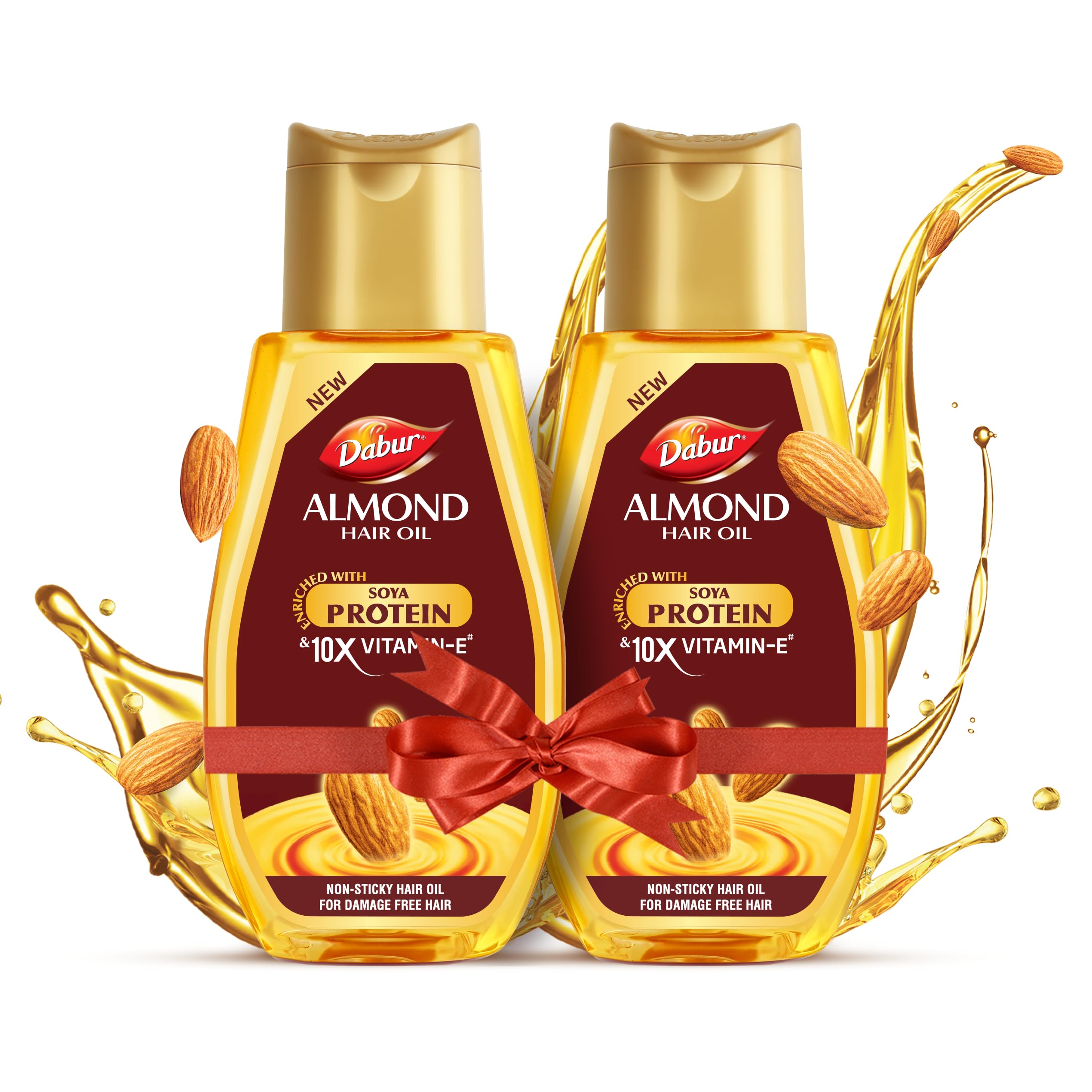 Dabur Almond Hair Oil – 580ml(290ml*2) | Provides Damage Protection | Non Sticky Formula | For Soft & Shiny Hair | With Almonds, Keratin Protein, Soya Protein & 10X Vitamin E