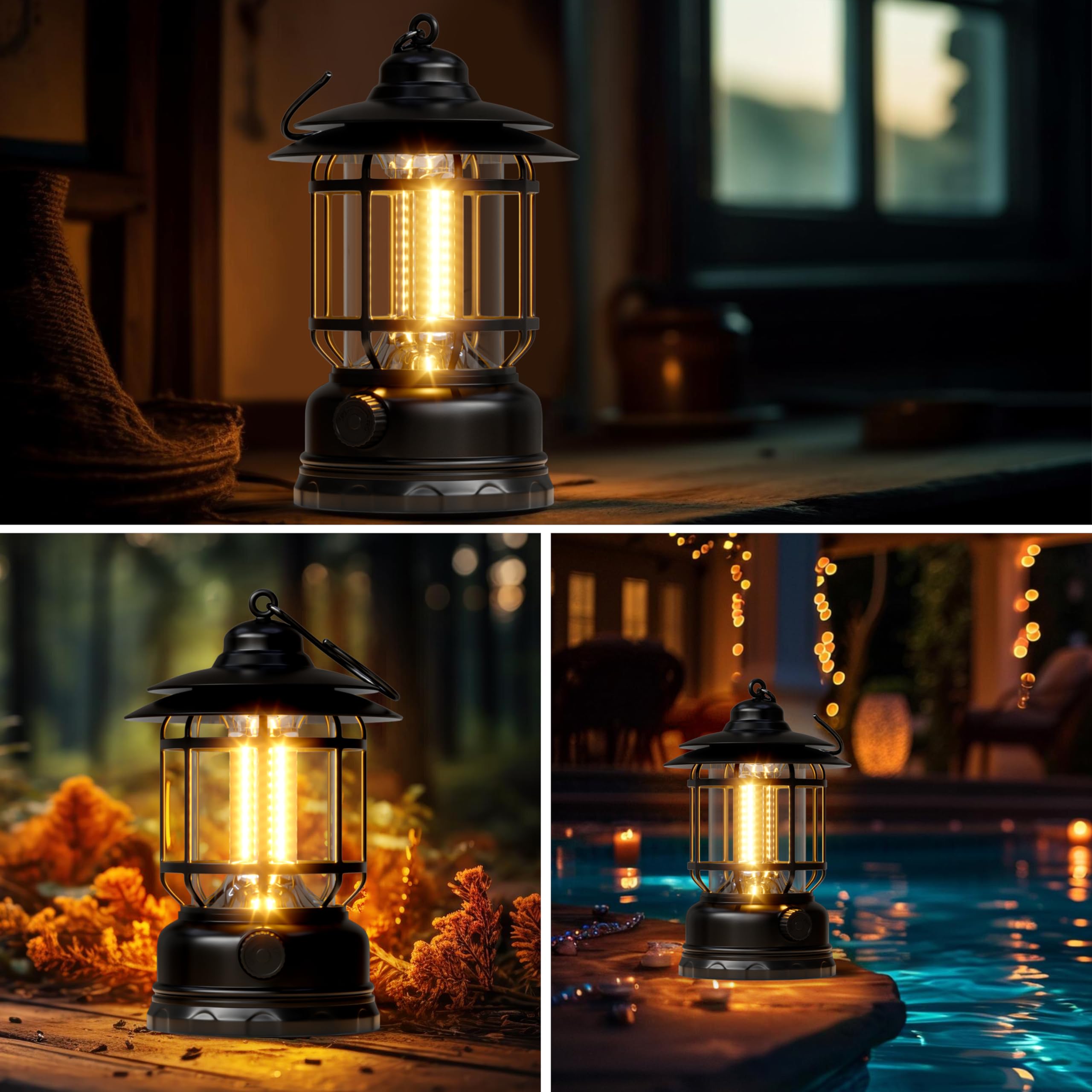 Faroles LED portátiles para camping, paquete de 3 linternas de batería recargable con atenuación sin plantilla, luces impermeables para tienda de campaña para el hogar, senderismo, camping, patio,