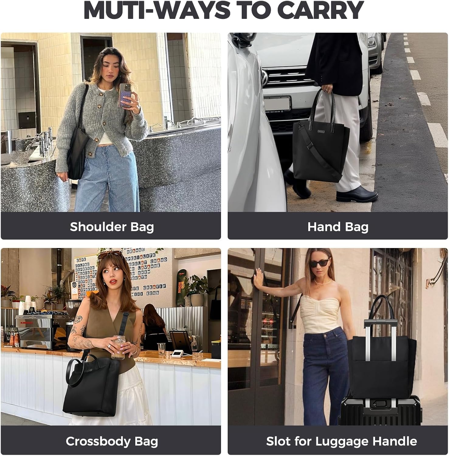 Large Laptop Tote Bag for Women 13 inch, Lightweight Teacher Bag Women Office Work Bag with Straps, Waterproof Computer handbag Business Briefcase, Black