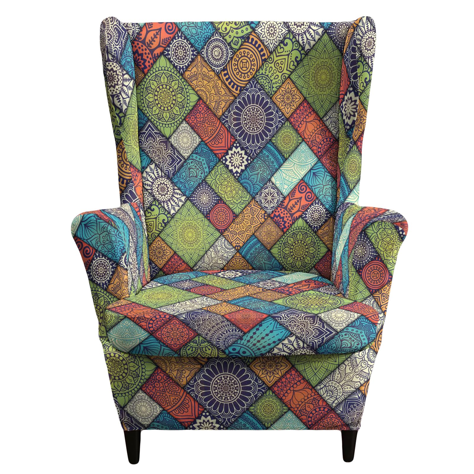 HonorHut Morocco Wingback Chair Covers 2 Piece Stretch Wing Chair Cover Printing Armchair Slipcovers Furniture Protector