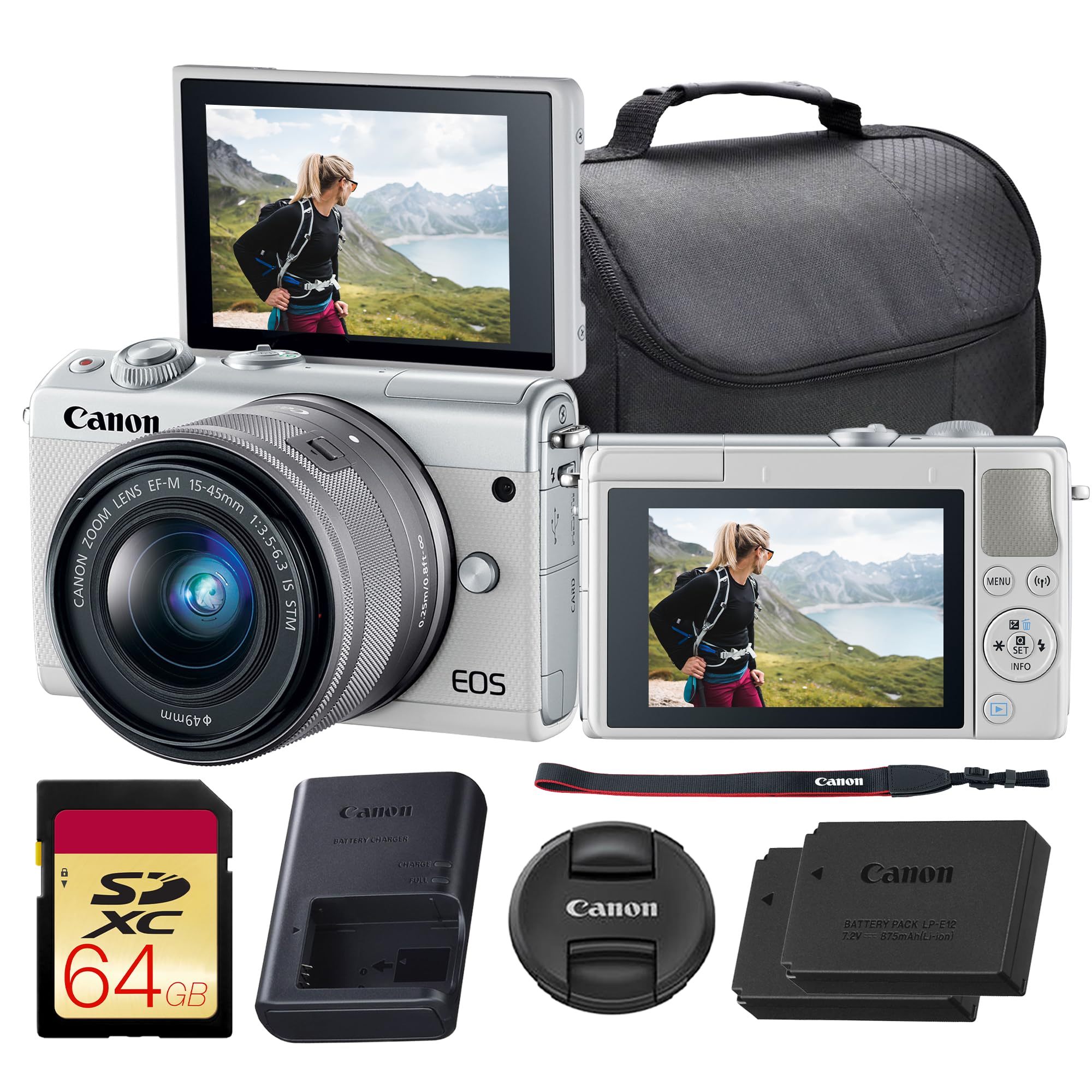 Canon EOS M100 Mirrorless Camera with 15-45mm Lens (White)