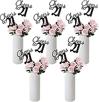 Vista 4 de Gexolenu Cheers to 21, paquete de 10 piezas de centros de mesa de cumpleaños número 21 con purpurina negra de doble cara para mesas, palitos