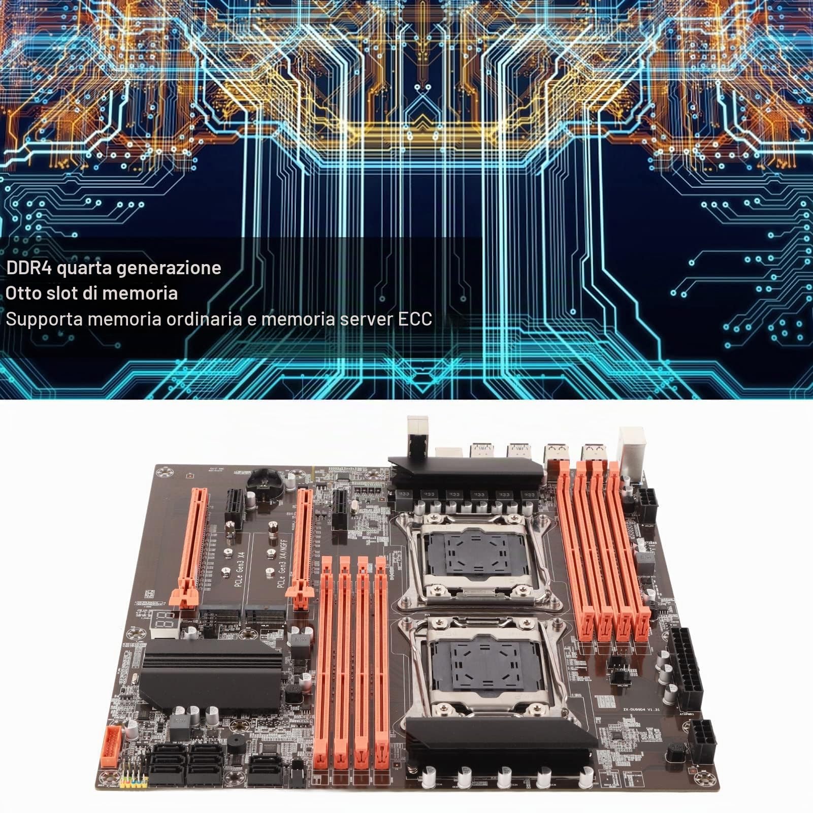 X99 Dual Socket Desktop Motherboard, LGA 2011-3 CPU Mainboard For Studio Computer Game Simulator E5CPU (DDR4 3000/2666/2400 / 2133MHz, PCI-E, SATA3.0, USB 3.0, USB 2.0, RJ45, PS / 2, CR2023, RTL8111H)