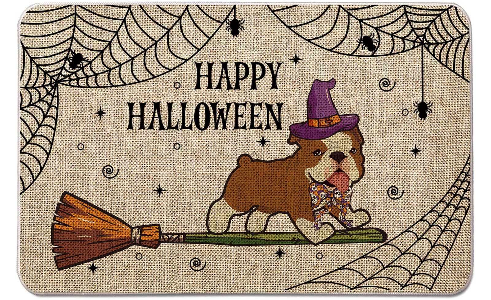 QIONG MENG Halloween Door Mat English Bulldog Dog Paws Rug 17 x 27 Inch Outdoor Doormats Entrance Rugs Decorative Floor Front Mats for Farmhouse Home