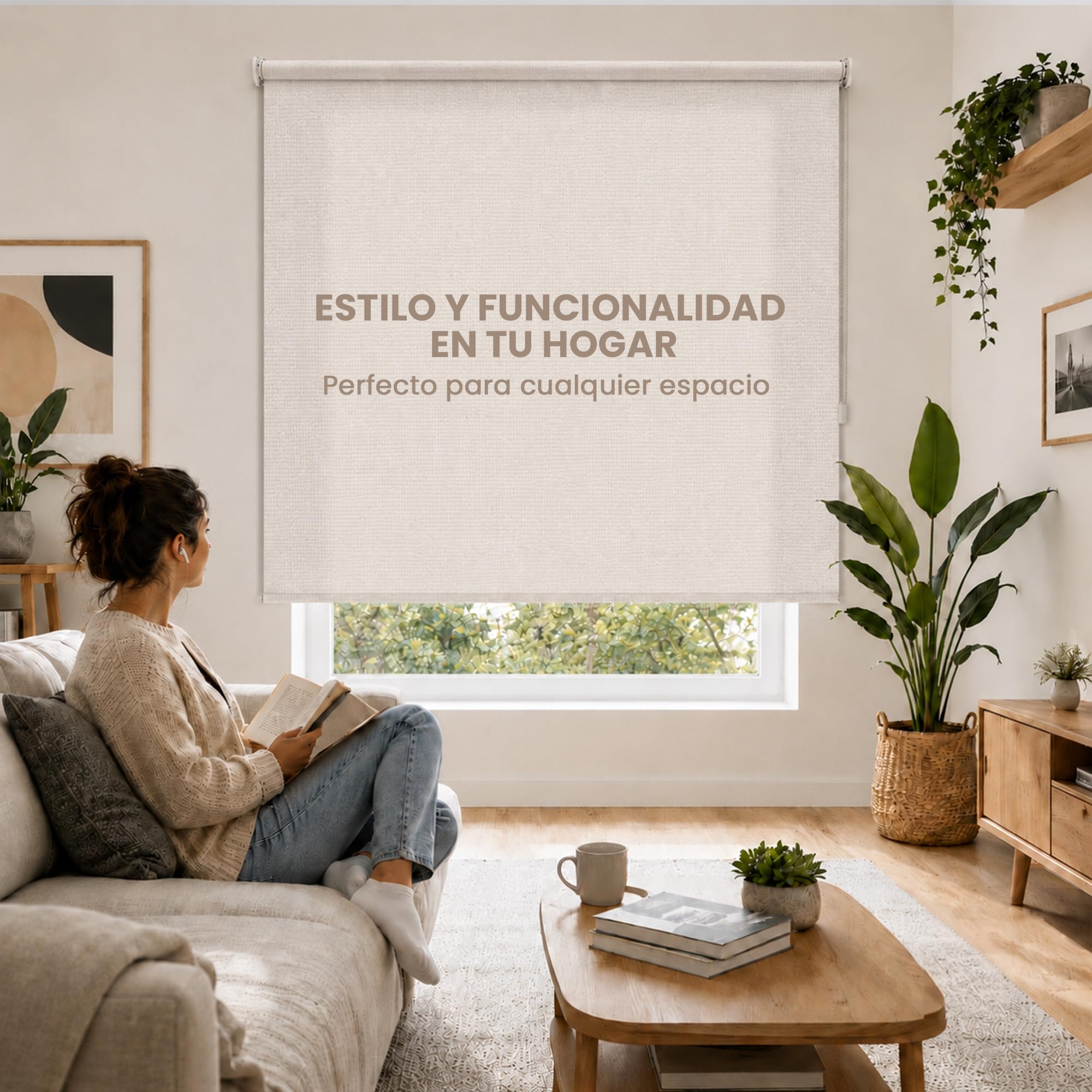 Estor Enrollable Translúcido Arena a Medida 120x180 cm – Luz Natural con Privacidad Día y Noche – Persiana para Ventanas, Puertas, Balconeras, Cocina u Oficina – Instalación en Pared, Techo o Lateral
