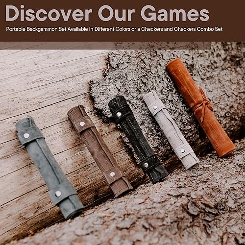 Miniatura 8 de Sondergut Juego de backgammon portátil enrollable de gamuza de lujo, diseño elegante, piedras de madera grabadas, campo de juego emergente, ideal