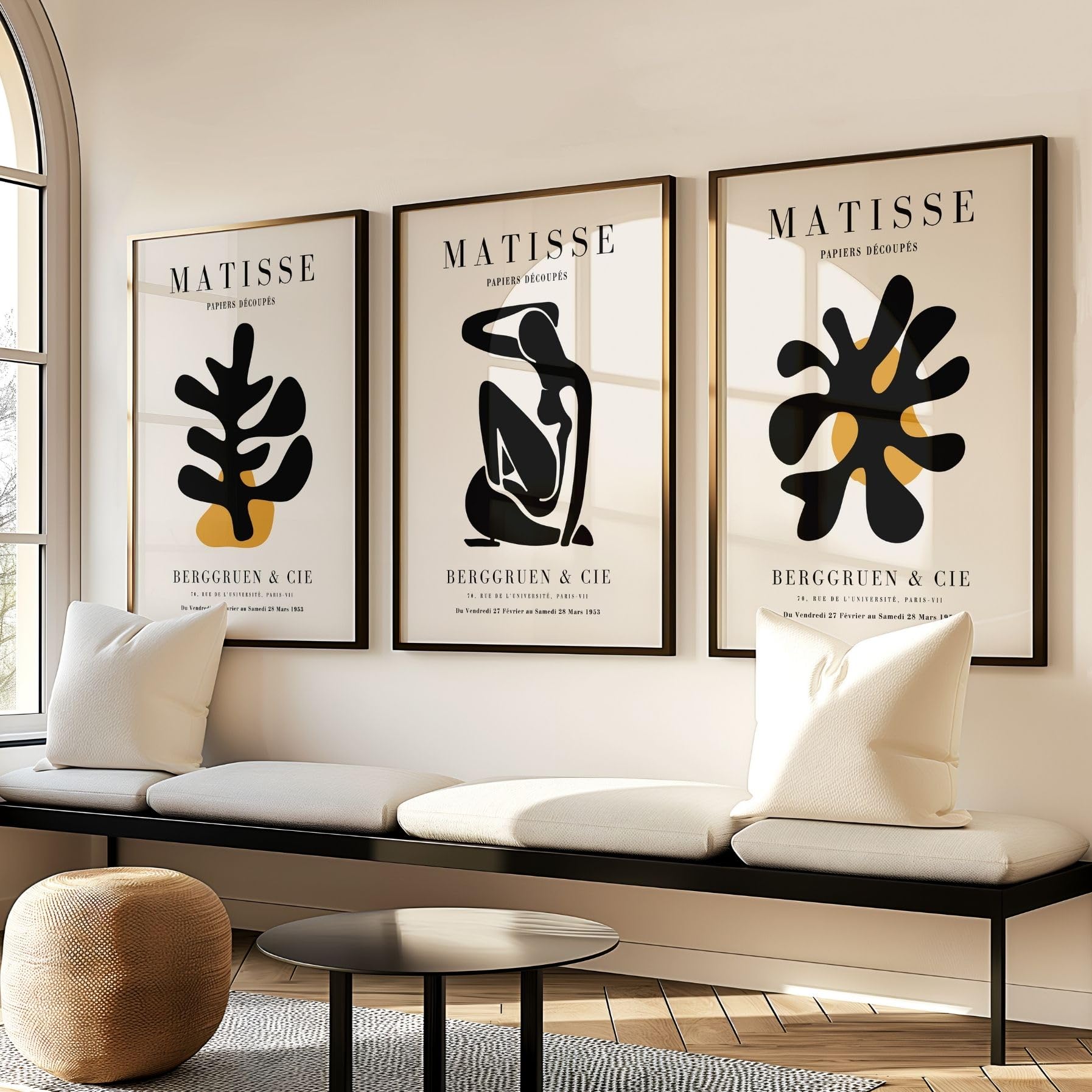 ARTINSPIRIO Henri Matisse Papiers Découpés 3er Poster Set in Schwarz und Gold mit abstrakten Formen, Minimalistische Kunstdrucke für Wohnzimmer, Schlafzimmer oder Büro, Poster ohne Rahmen (A2)