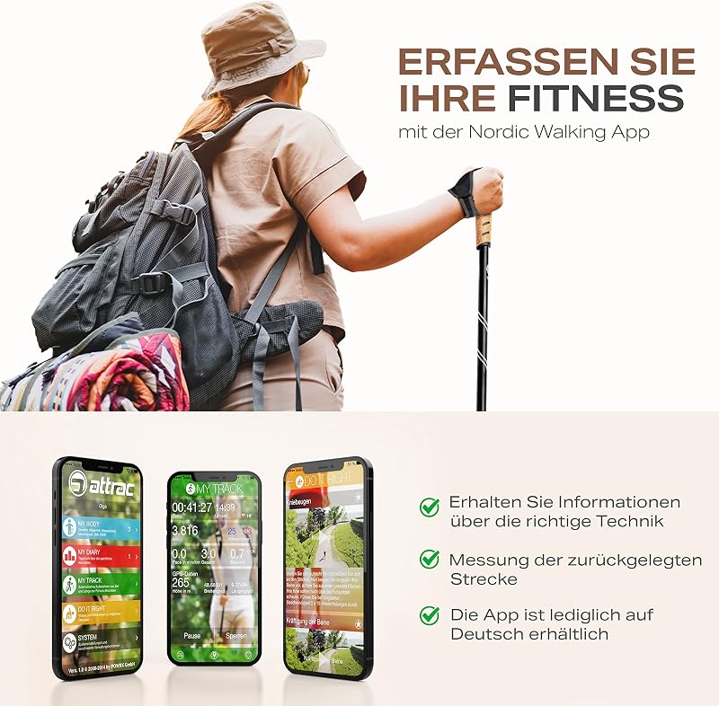 POWRX Nordic walking bot 69-136 cm aluminium teleszkópos lengéscsillapítás könnyű