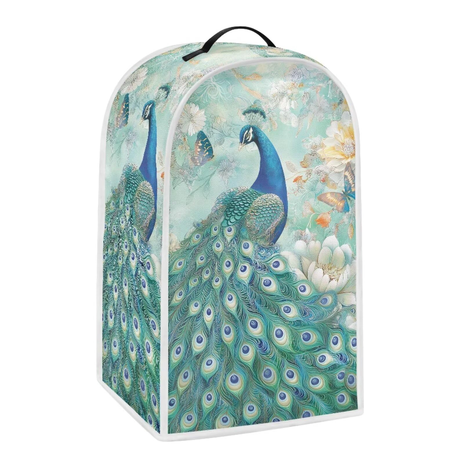 YUVAMAGIMO Peacock Small Blender Covers for Kitchen Counter with Top Handle Portable Food Processor Dust Cover Machine Washable Blender Storage Bag
