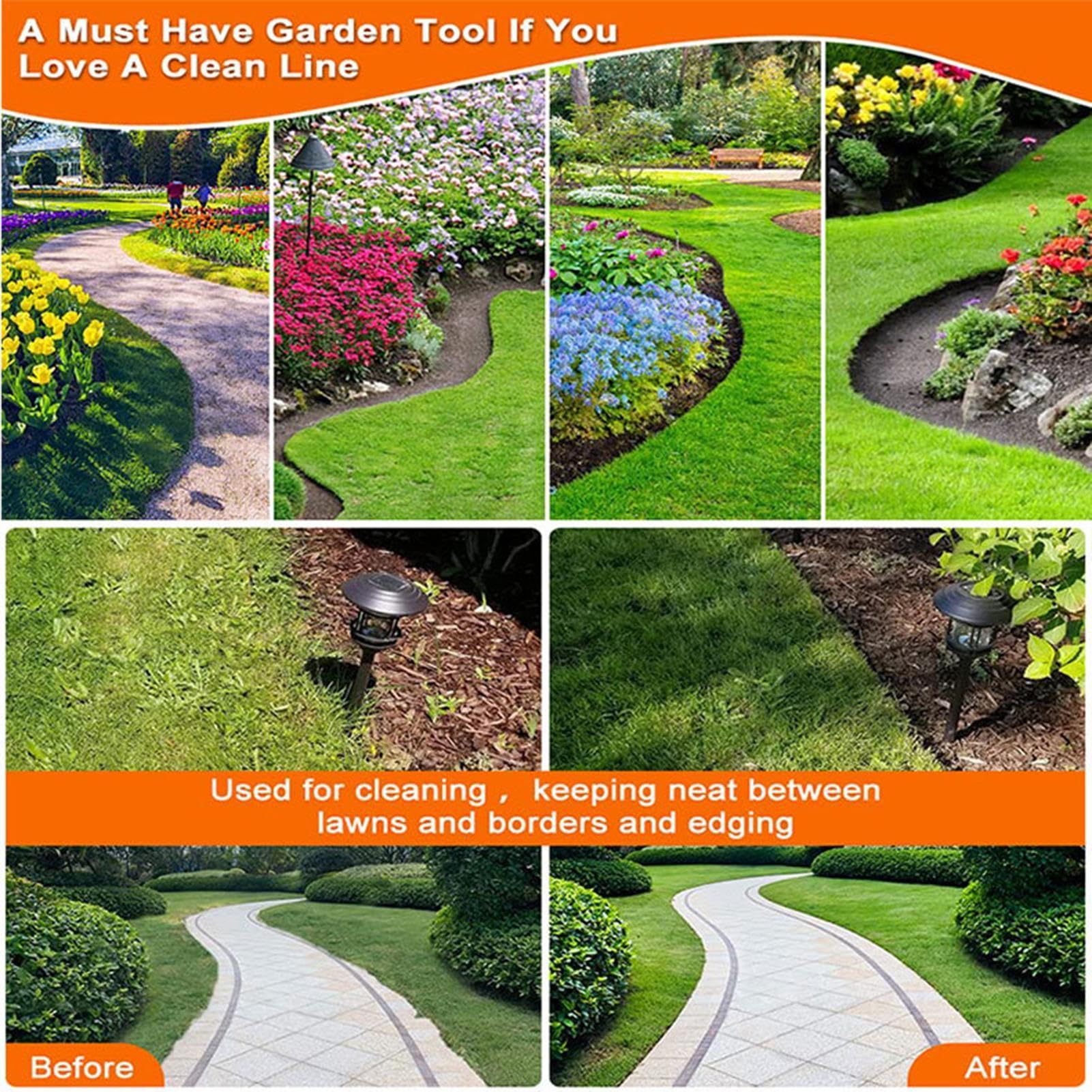 Garden Edger - Outils Manuels pour Pelouse Edger, Outil de pelouse Demi-Moon Edger | Tondeuse Pied Extra Large, Coussin Doux, Bords dentelés pour couper les parterres de jardin, trottoir, de