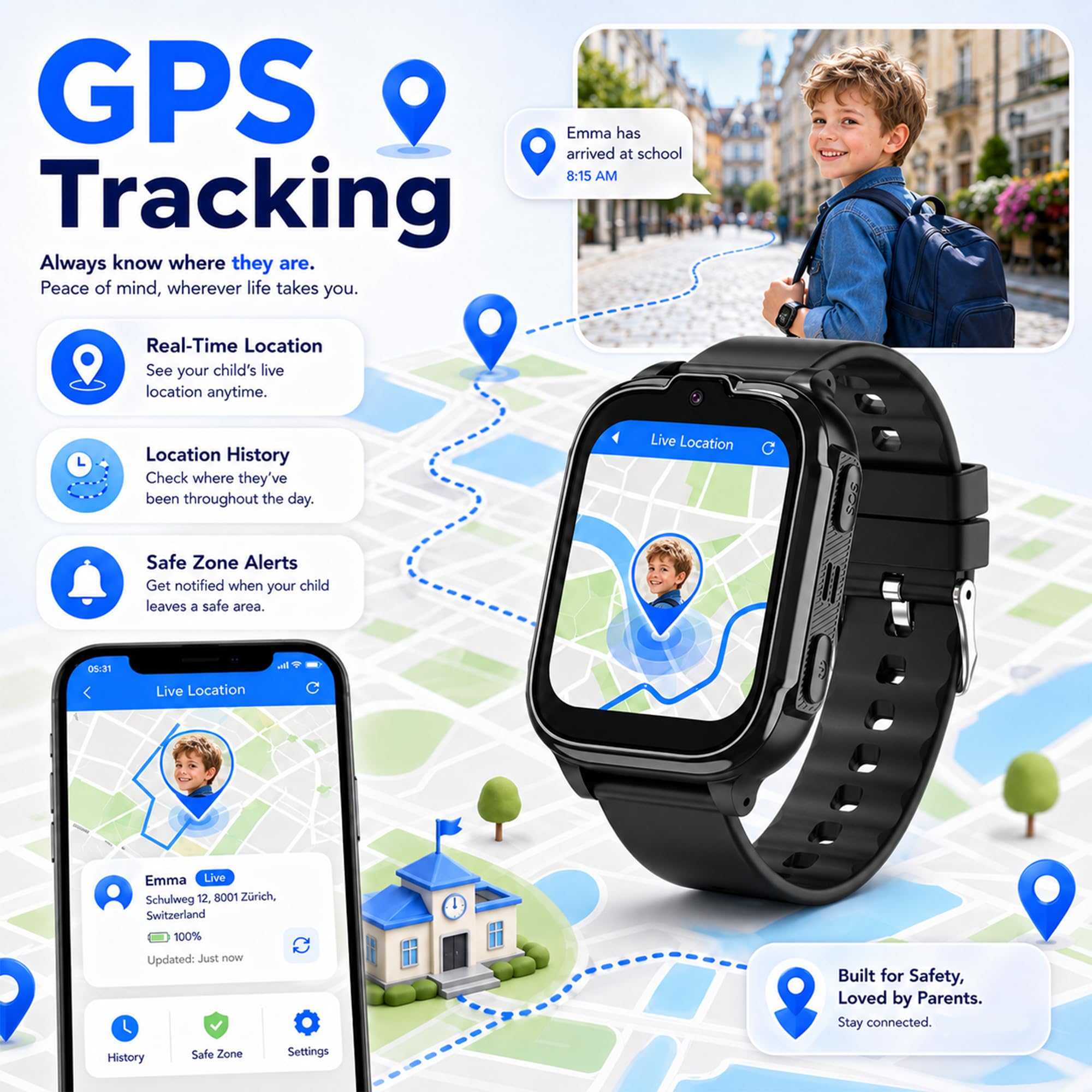 Reloj Inteligente Niño 4G, GPS, Videollamada, SOS, Voz Chat, Podómetro