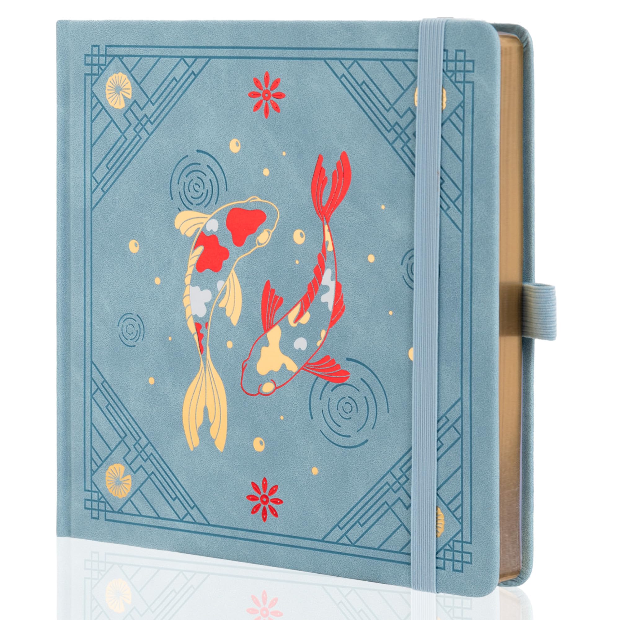TIEFOSSI Square Dotted Journal Notebook, Aesthetic journal for Women & Men with Koi Fish Cover, Hardcover Notebook with Ribbon, Dot Journals for Writing, Drawing, Planning