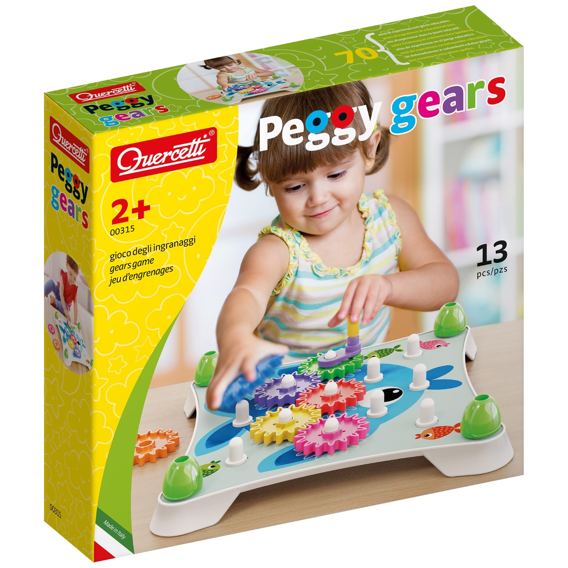 Peggy Gears - 13pc Interactive Cogwheel Construction Toy, Peg Board, 2-Sided Cards w/ 6 Scenes, Preschool Educational Play, Toddler-Kids 2+